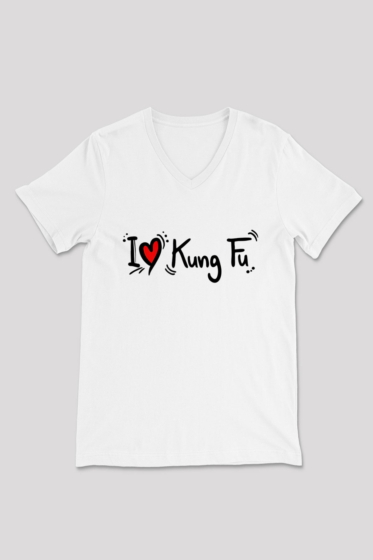 Kung Fu Beyaz Unisex V Yaka Tişört