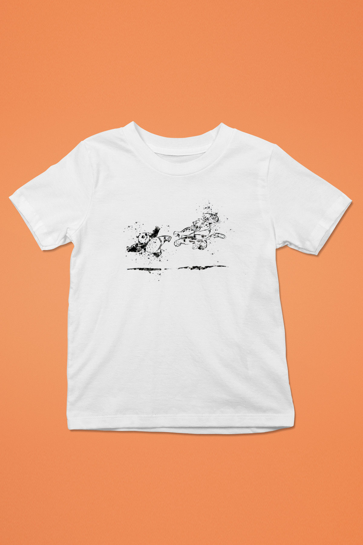 Kung Fu Temalı Baskılı Beyaz  Çocuk Tişört