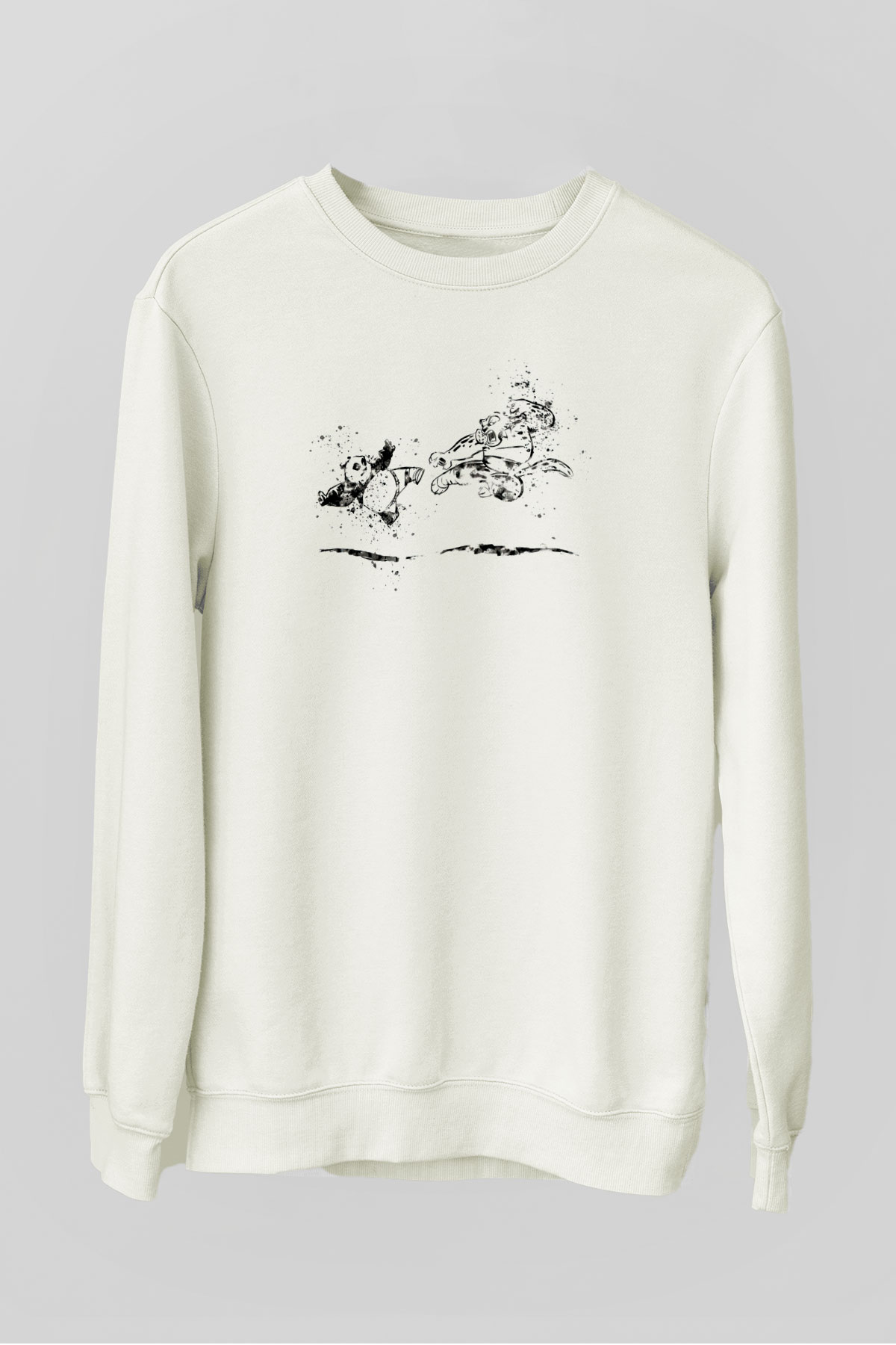 Kung Fu Temalı Baskılı Beyaz  Sweatshirt