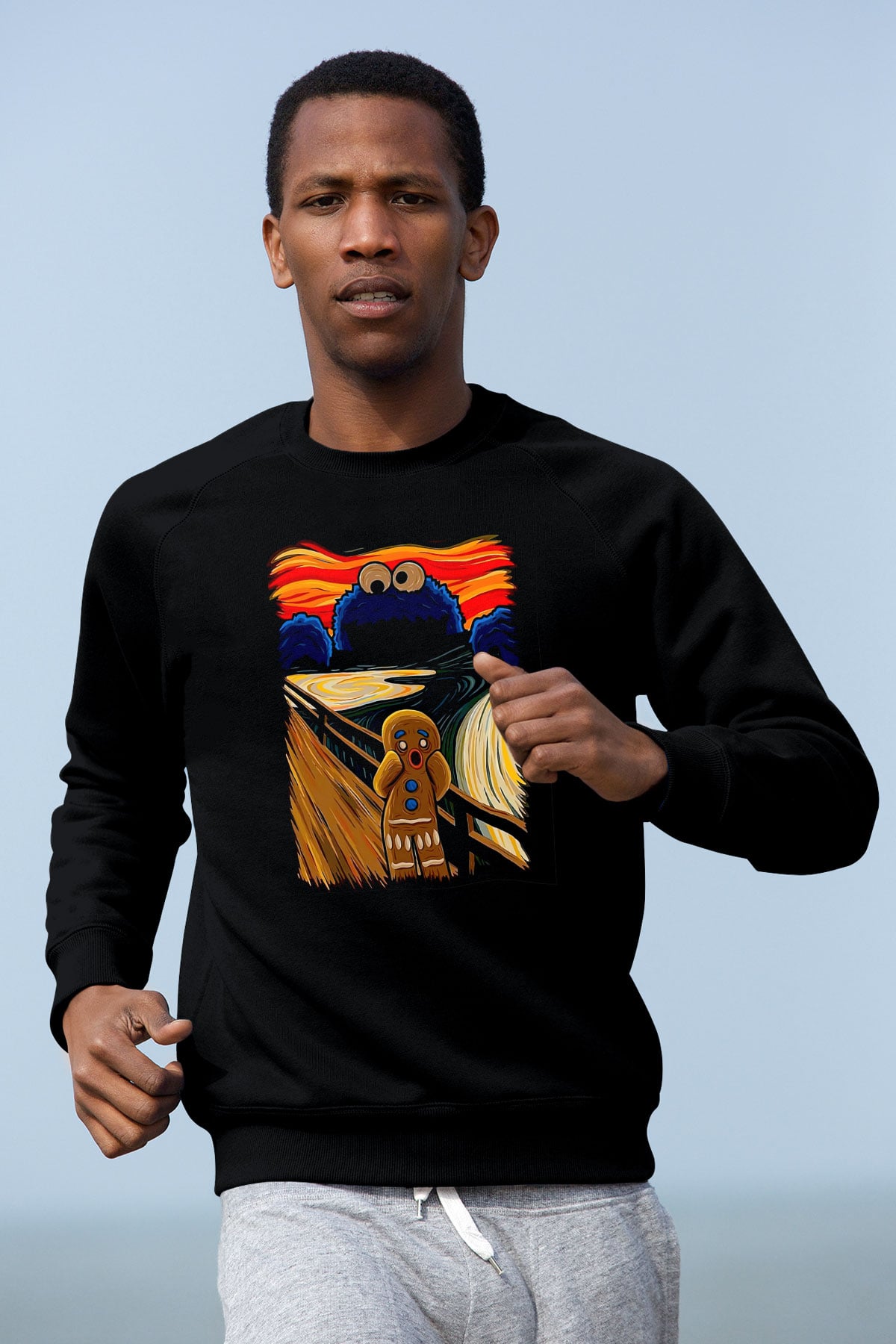 Kurabiye Canavarı Baskılı Unisex Siyah  Sweatshirt