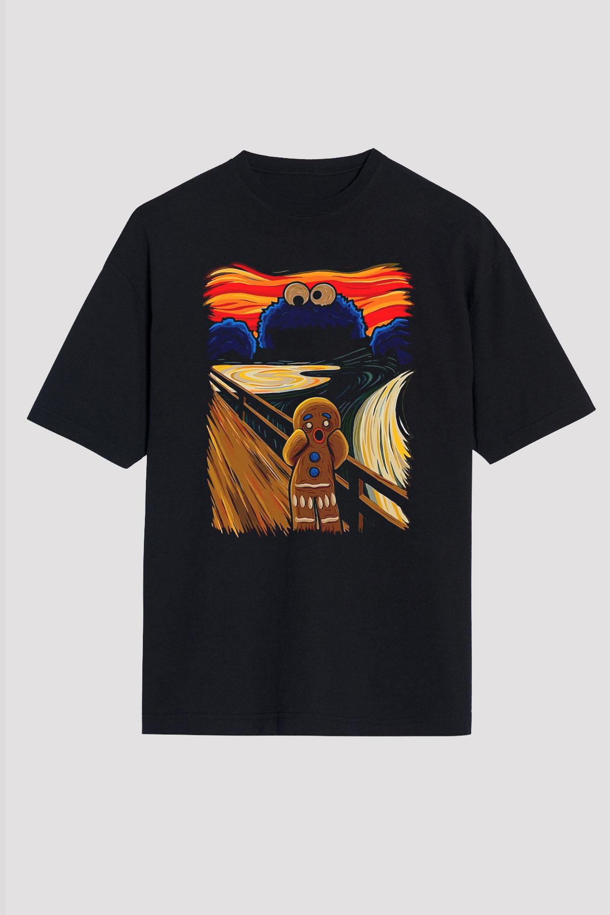 Kurabiye Canavarı Baskılı Unisex Siyah Tshirt