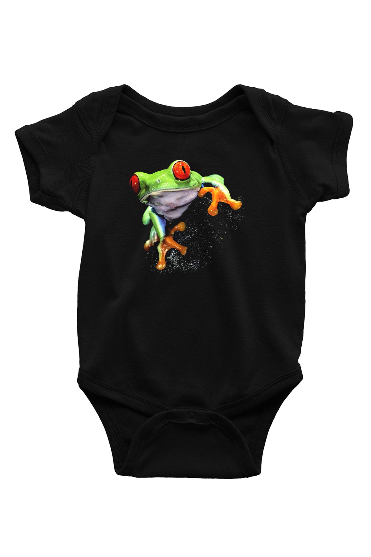 Kurbağa Baskılı Siyah Bebek Body - Zıbın
