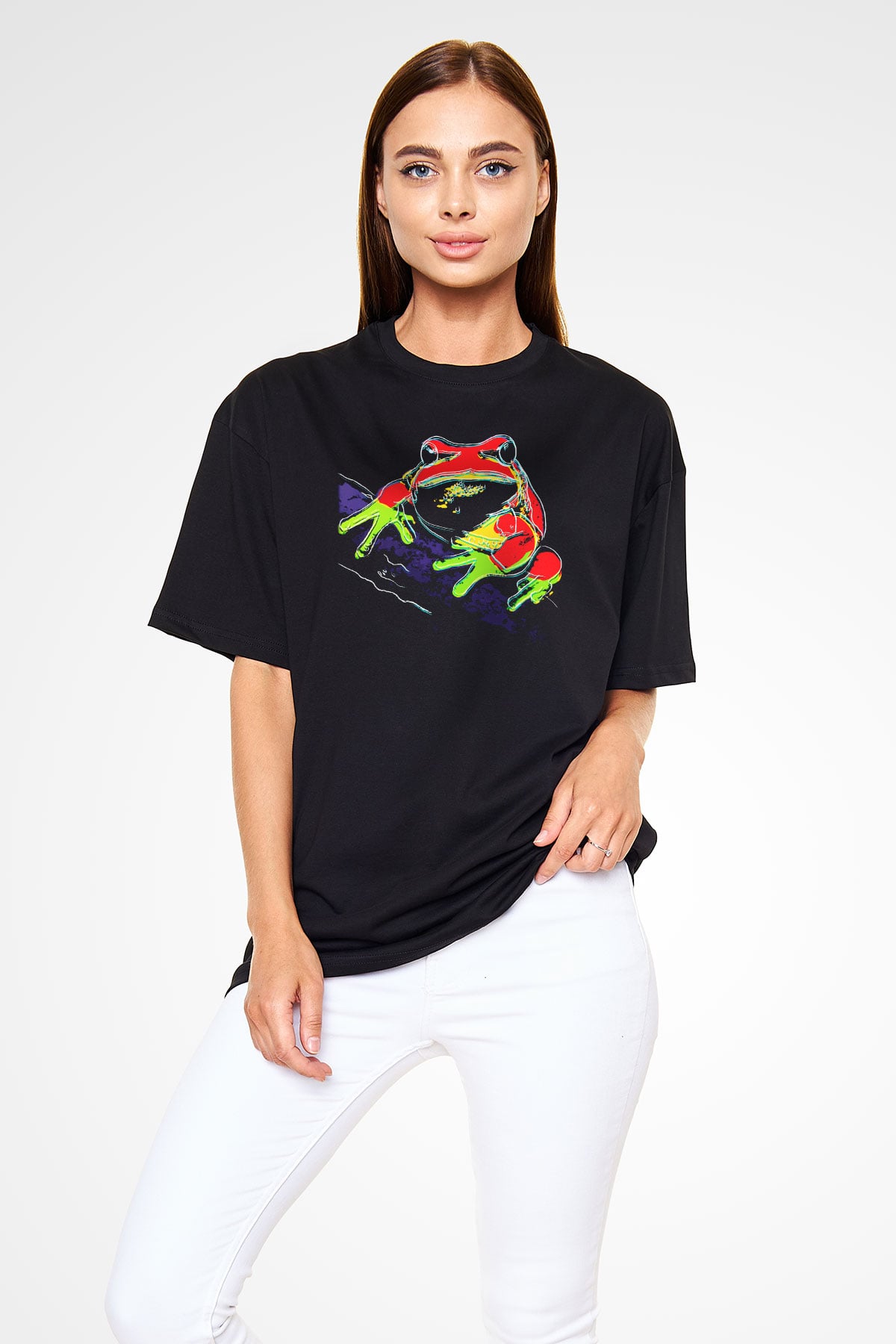 Kurbağa Siyah Unisex Oversize Tişört T-Shirt
