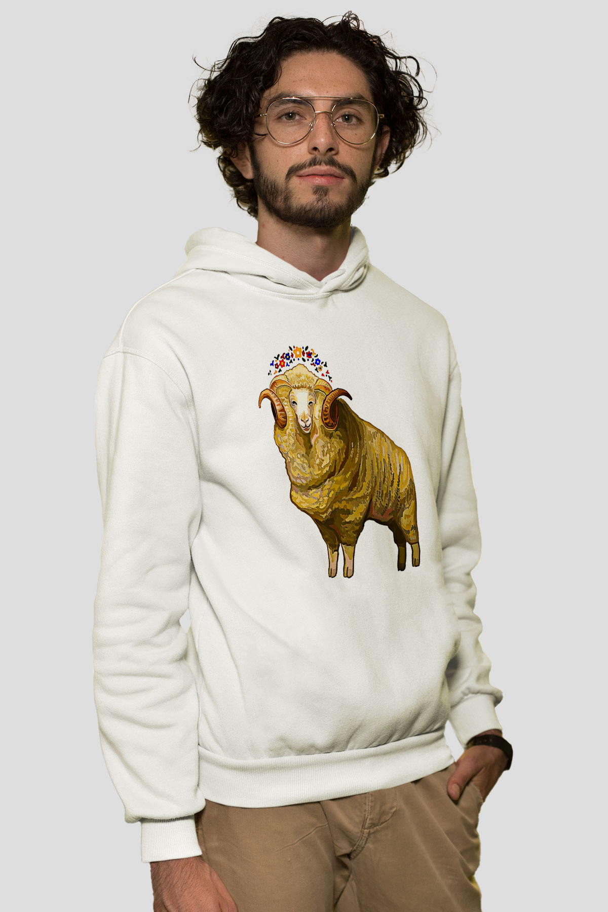 Kurban Bayramı Baskılı Beyaz Unisex Kapüşonlu Sweatshirt