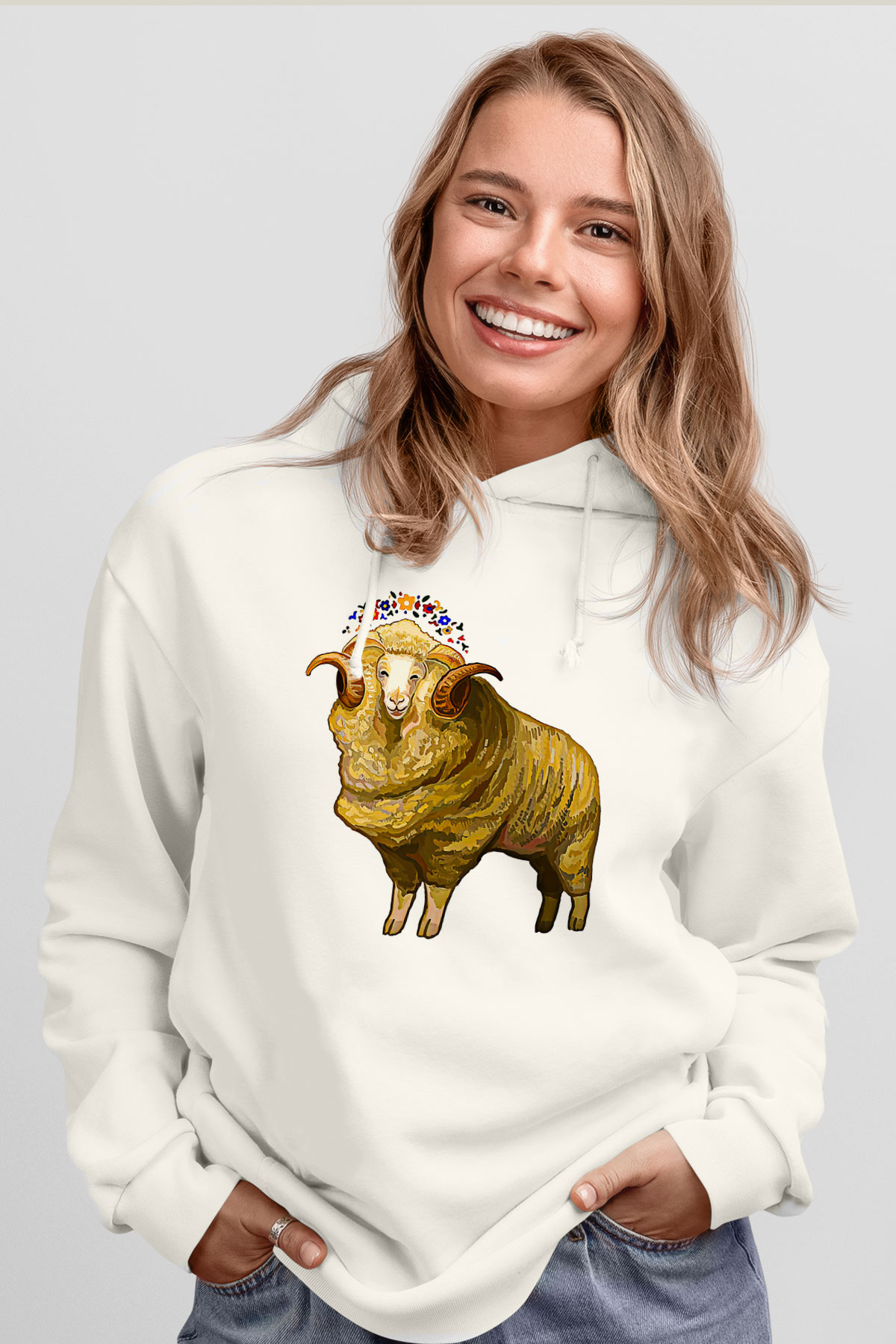 Kurban Bayramı Baskılı Beyaz Unisex Kapüşonlu Sweatshirt