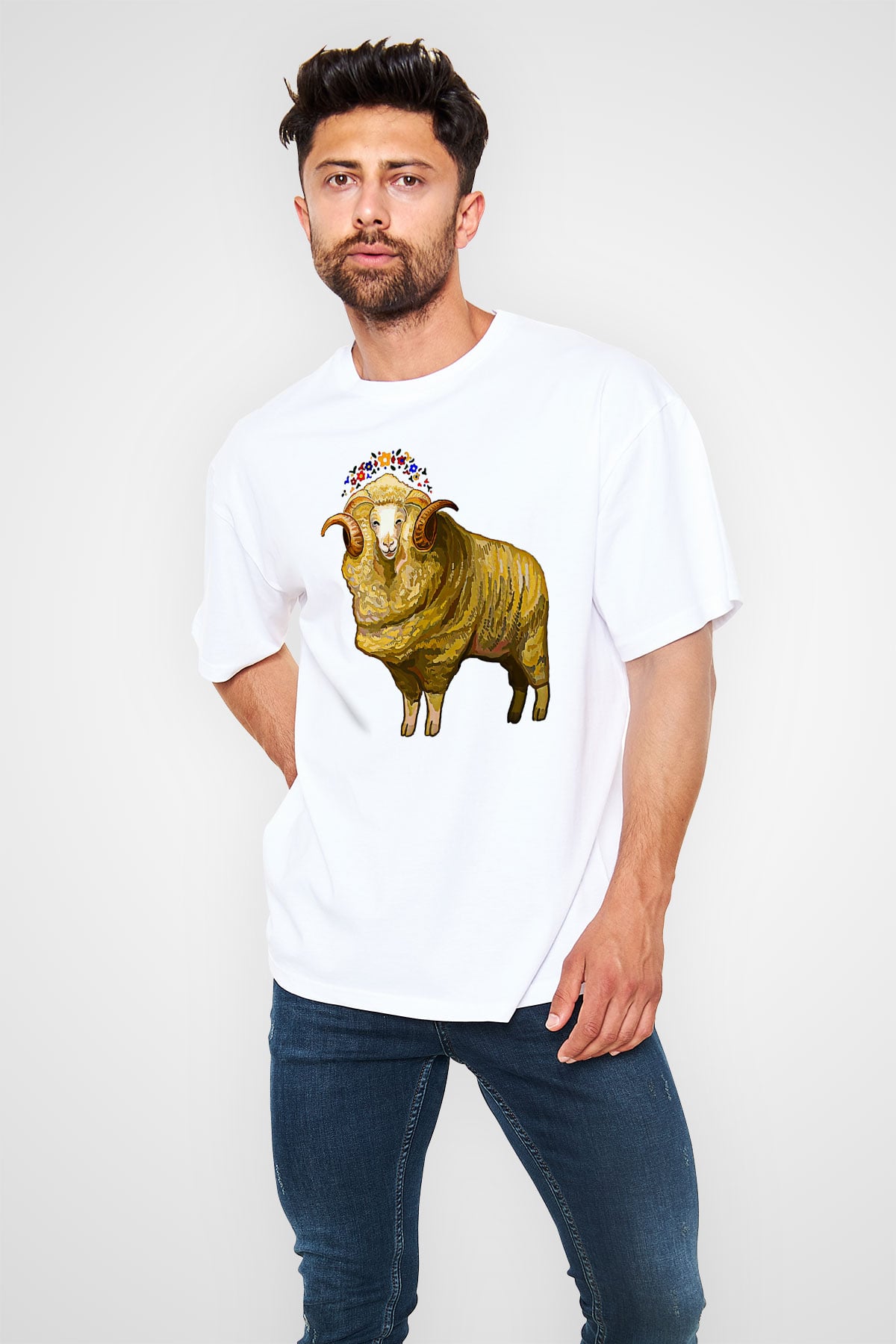 Kurban Bayramı Baskılı Beyaz Unisex Oversize Tişört - Tshirt