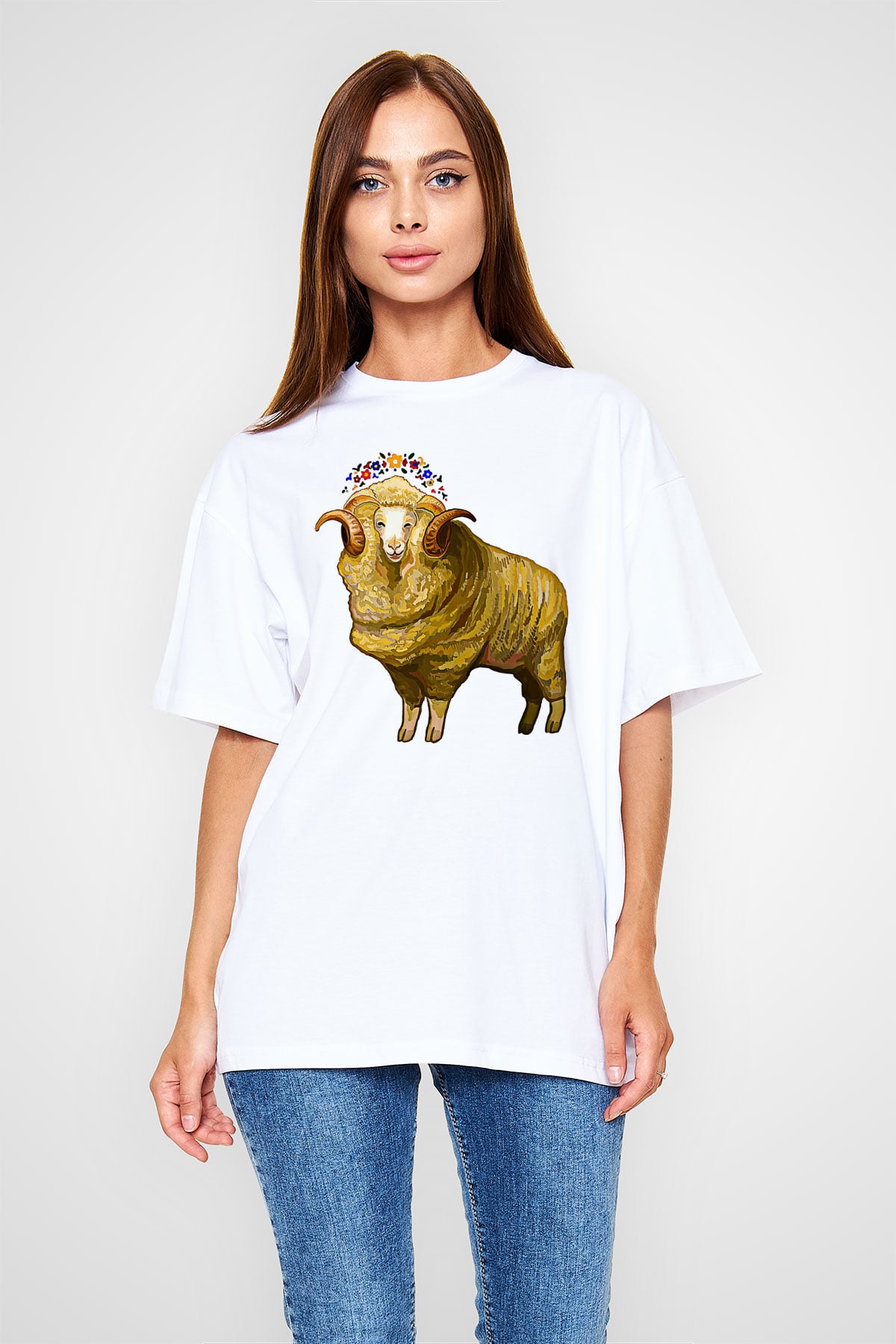Kurban Bayramı Baskılı Beyaz Unisex Oversize Tişört - Tshirt