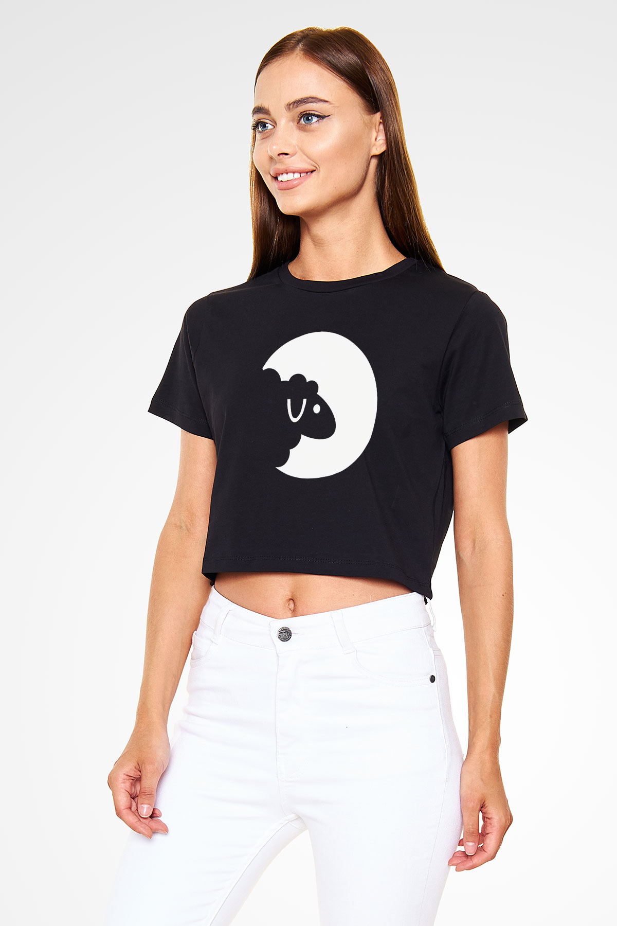 Kurban Bayramı Baskılı Siyah Crop Top Kadın Tişört - Tshirt