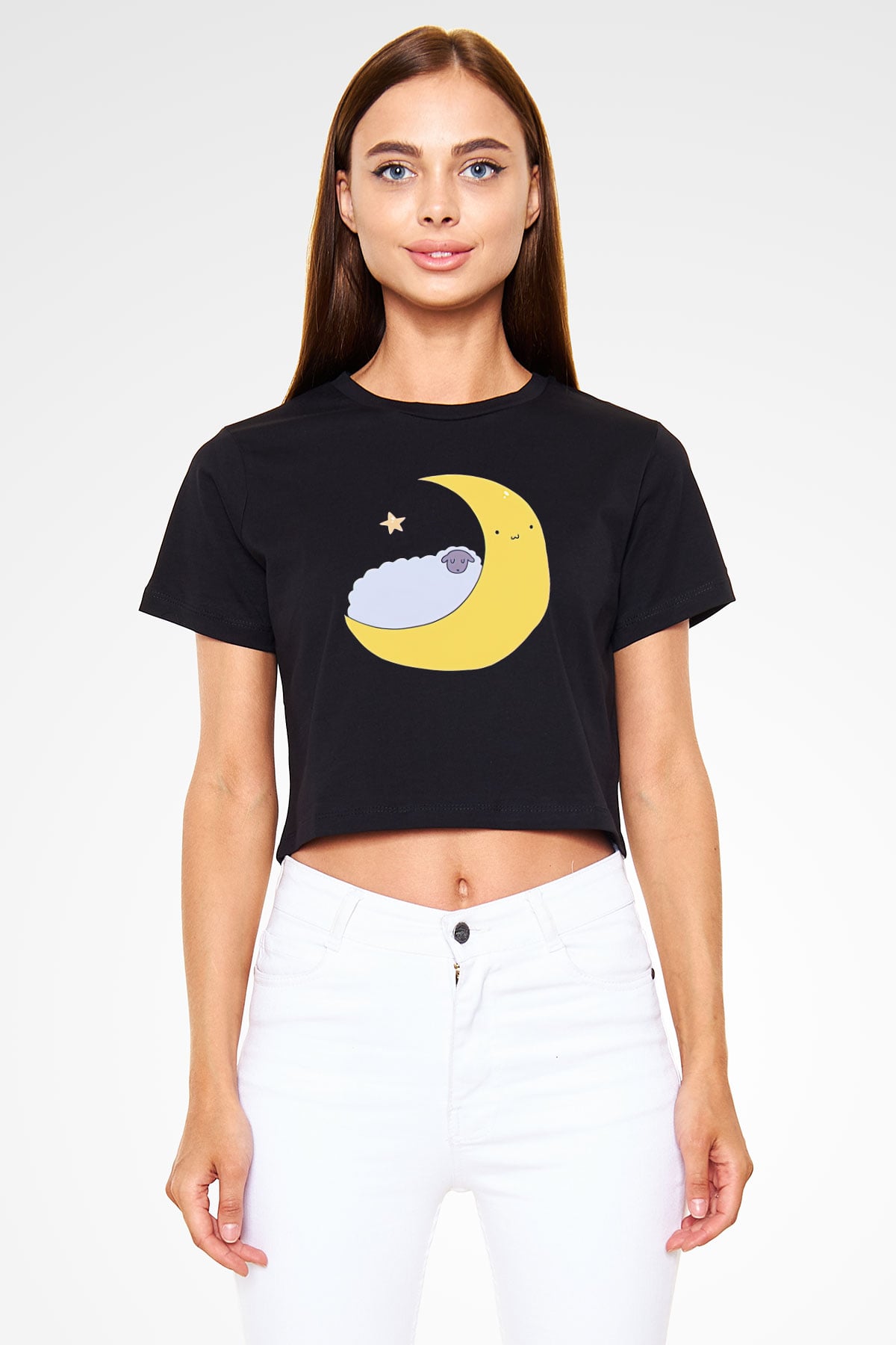 Kurban Bayramı Baskılı Siyah Crop Top Kadın Tişört - Tshirt