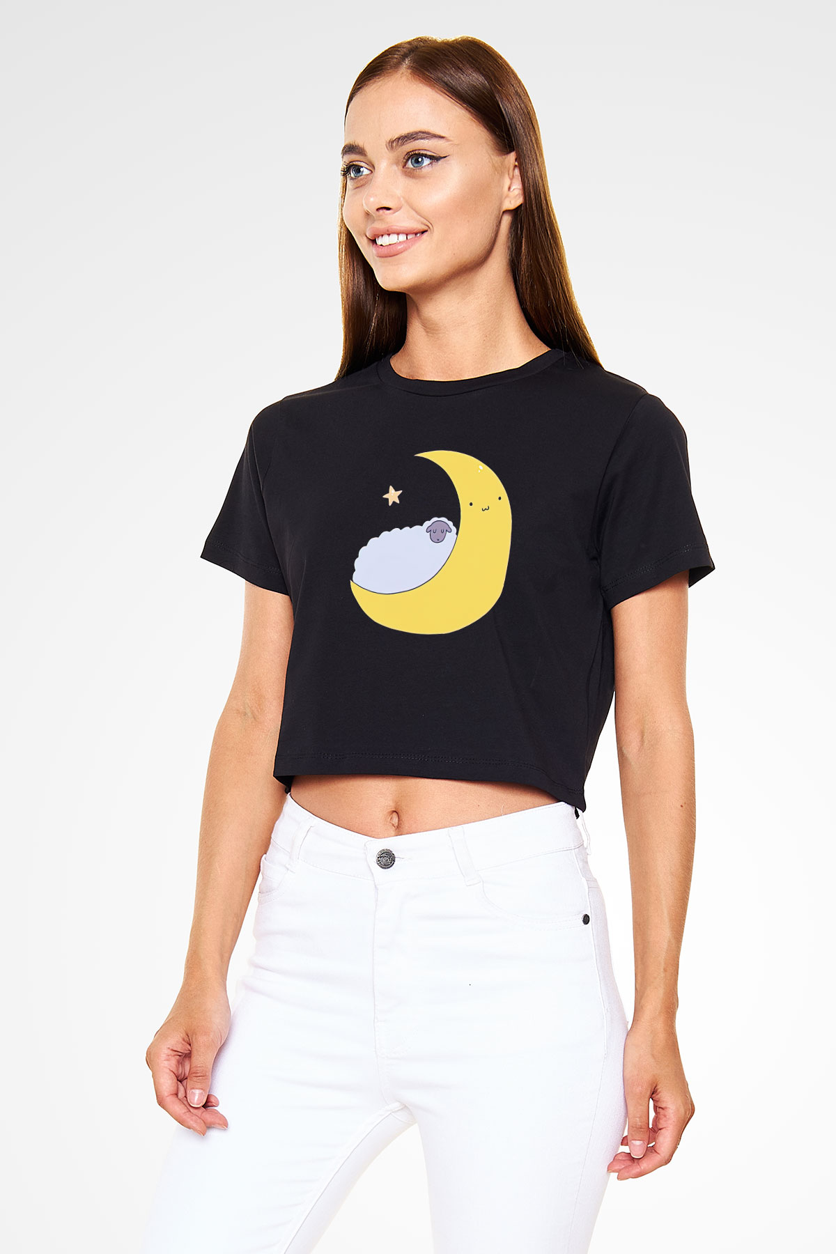 Kurban Bayramı Baskılı Siyah Crop Top Kadın Tişört - Tshirt