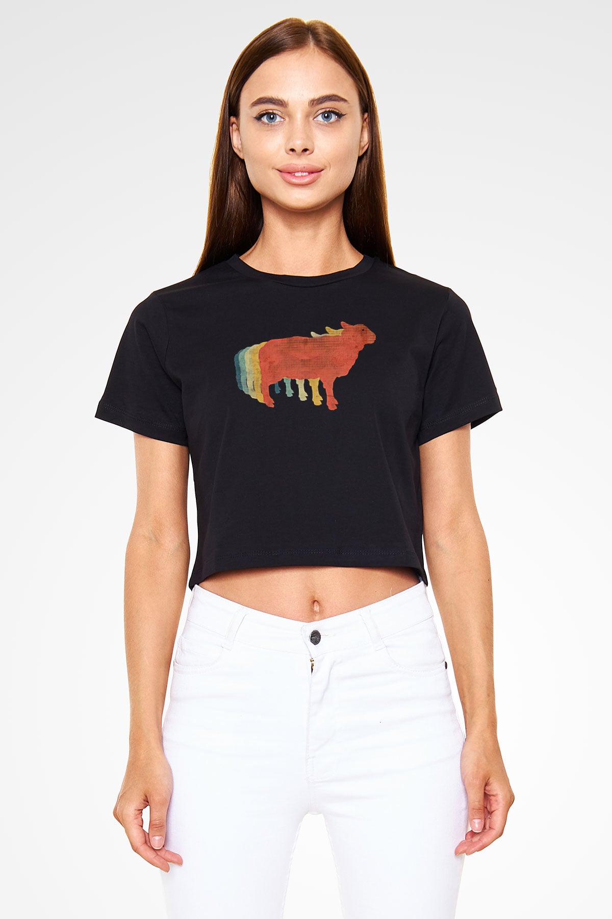 Kurban Bayramı Baskılı Siyah Crop Top Kadın Tişört - Tshirt