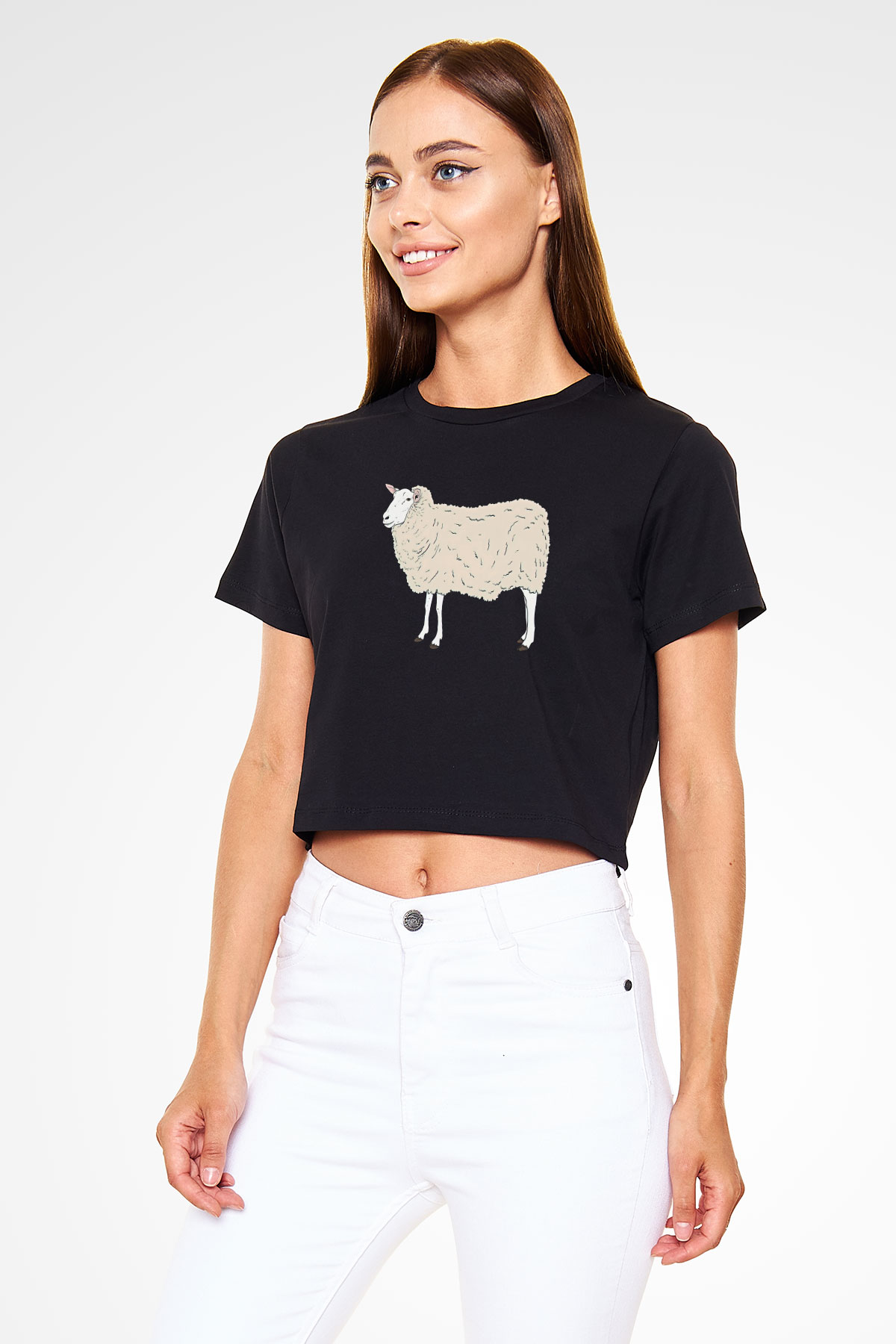 Kurban Bayramı Baskılı Siyah Crop Top Kadın Tişört - Tshirt