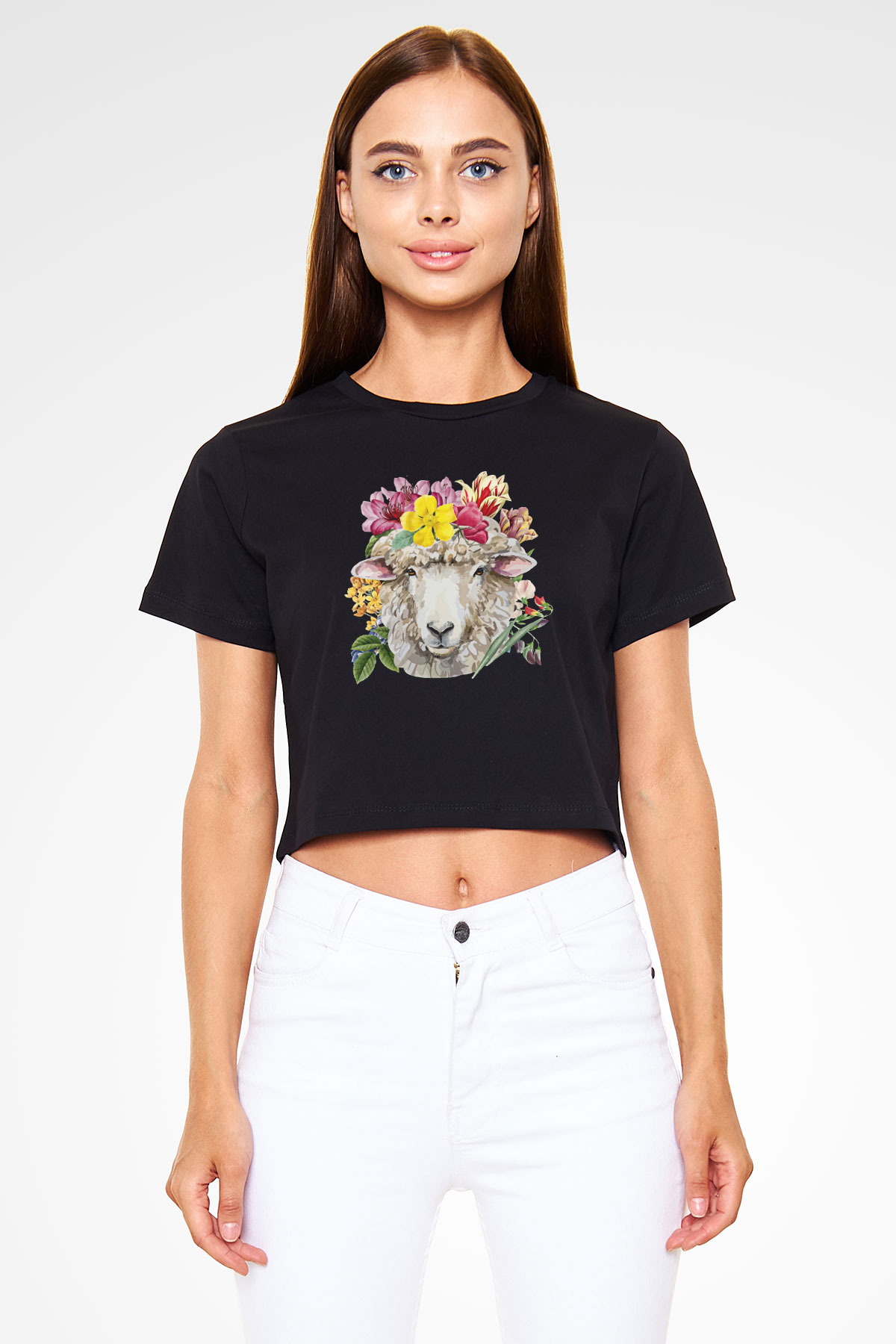 Kurban Bayramı Baskılı Siyah Crop Top Kadın Tişört - Tshirt