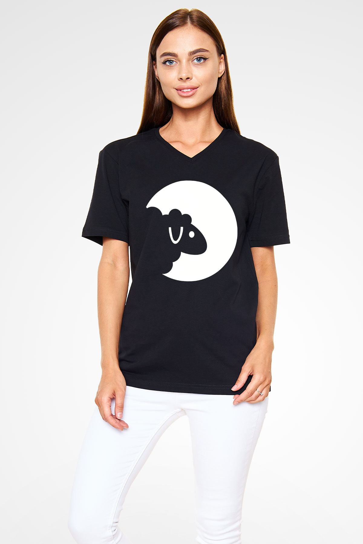 Kurban Bayramı Baskılı Unisex Siyah V Yaka Tişört - Tshirt