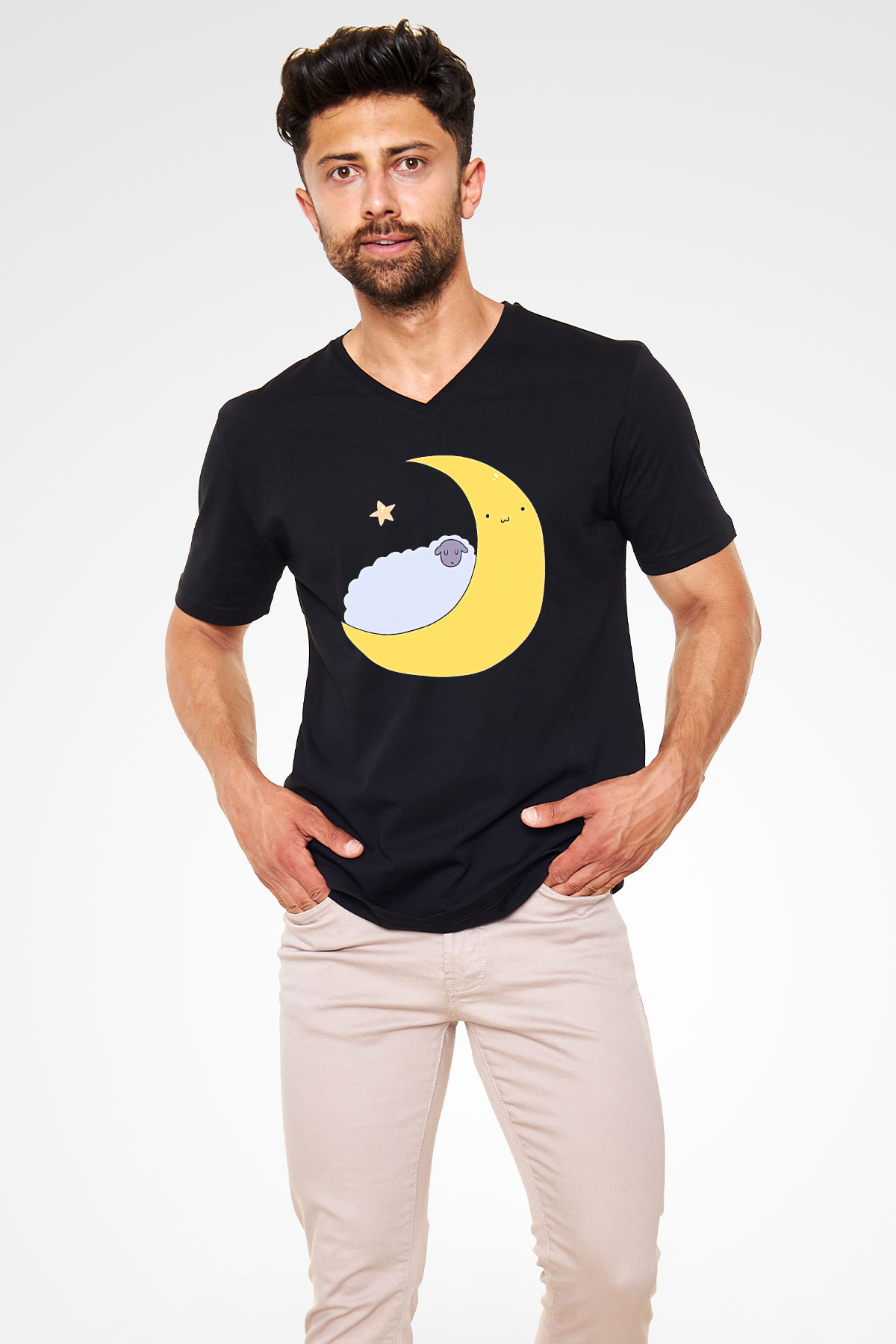 Kurban Bayramı Baskılı Unisex Siyah V Yaka Tişört - Tshirt