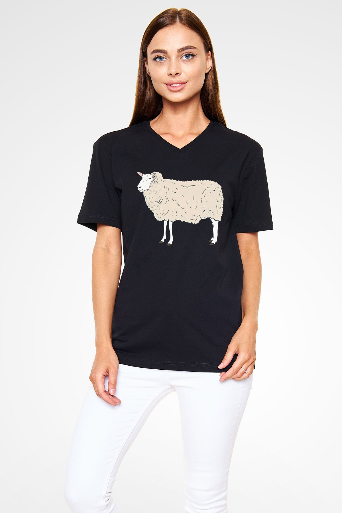 Kurban Bayramı Baskılı Unisex Siyah V Yaka Tişört - Tshirt