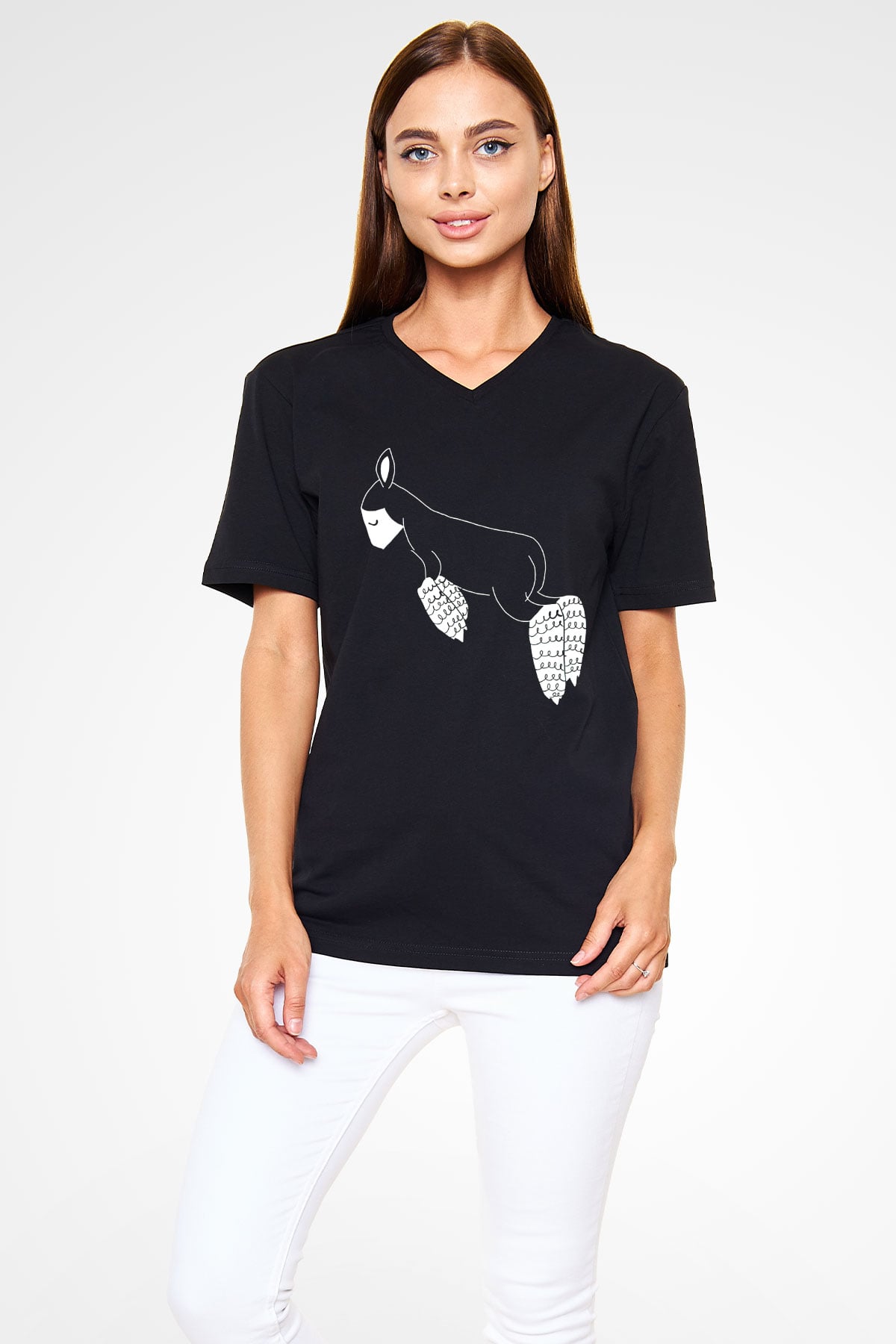 Kurban Bayramı Baskılı Unisex Siyah V Yaka Tişört - Tshirt