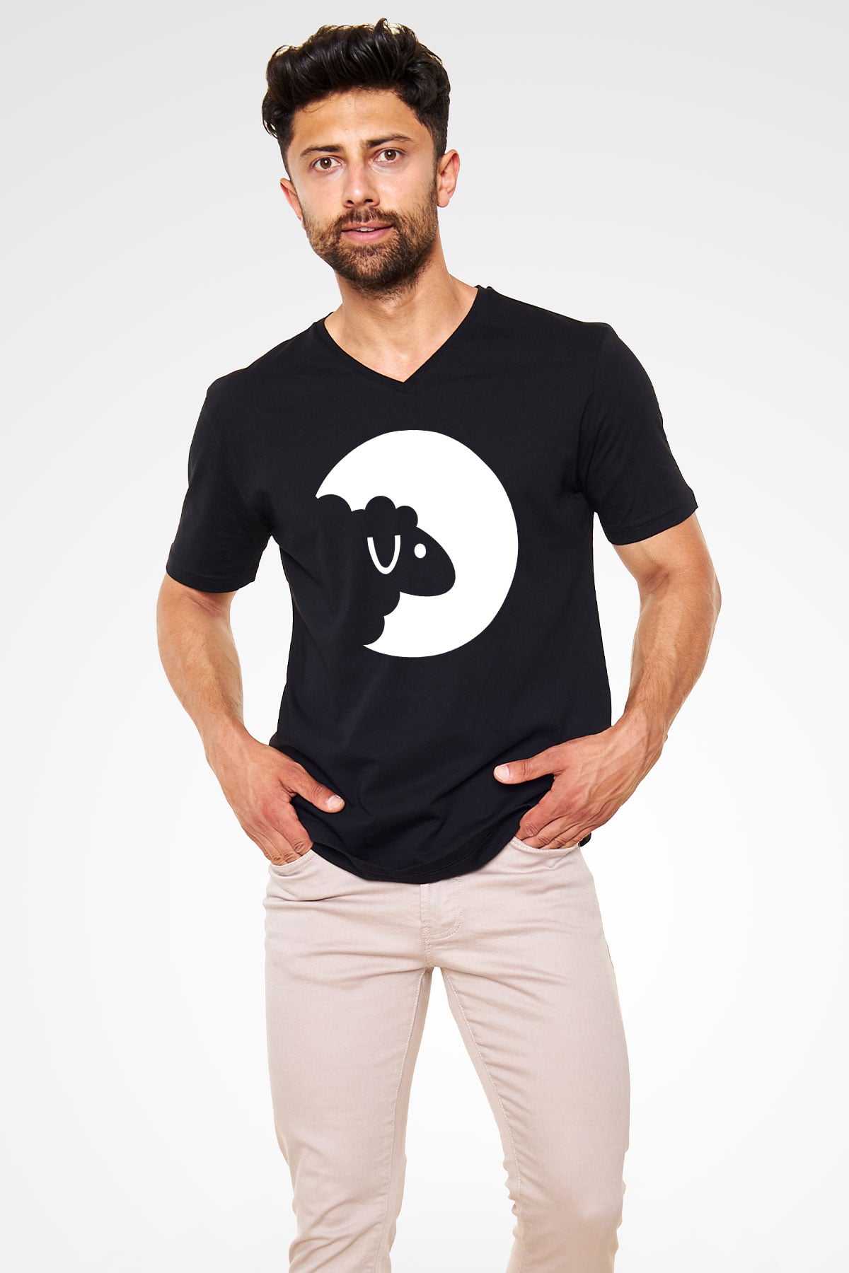 Kurban Bayramı Baskılı Unisex Siyah V Yaka Tişört - Tshirt