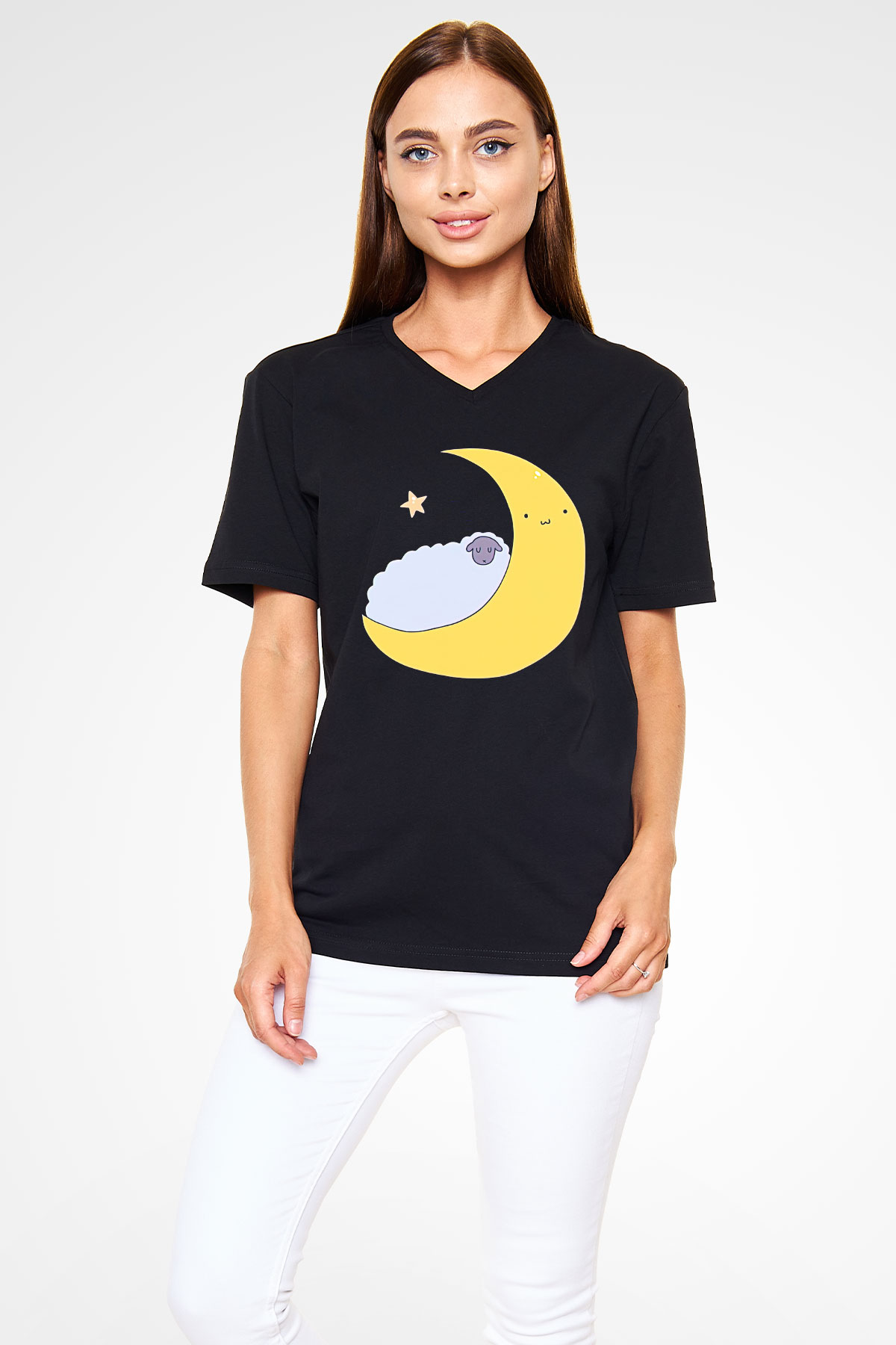 Kurban Bayramı Baskılı Unisex Siyah V Yaka Tişört - Tshirt