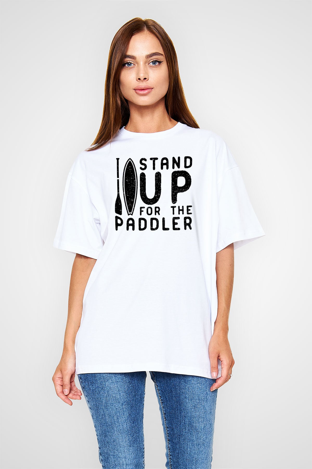 Kürek Baskılı Unisex Beyaz Oversize Tişört - Tshirt