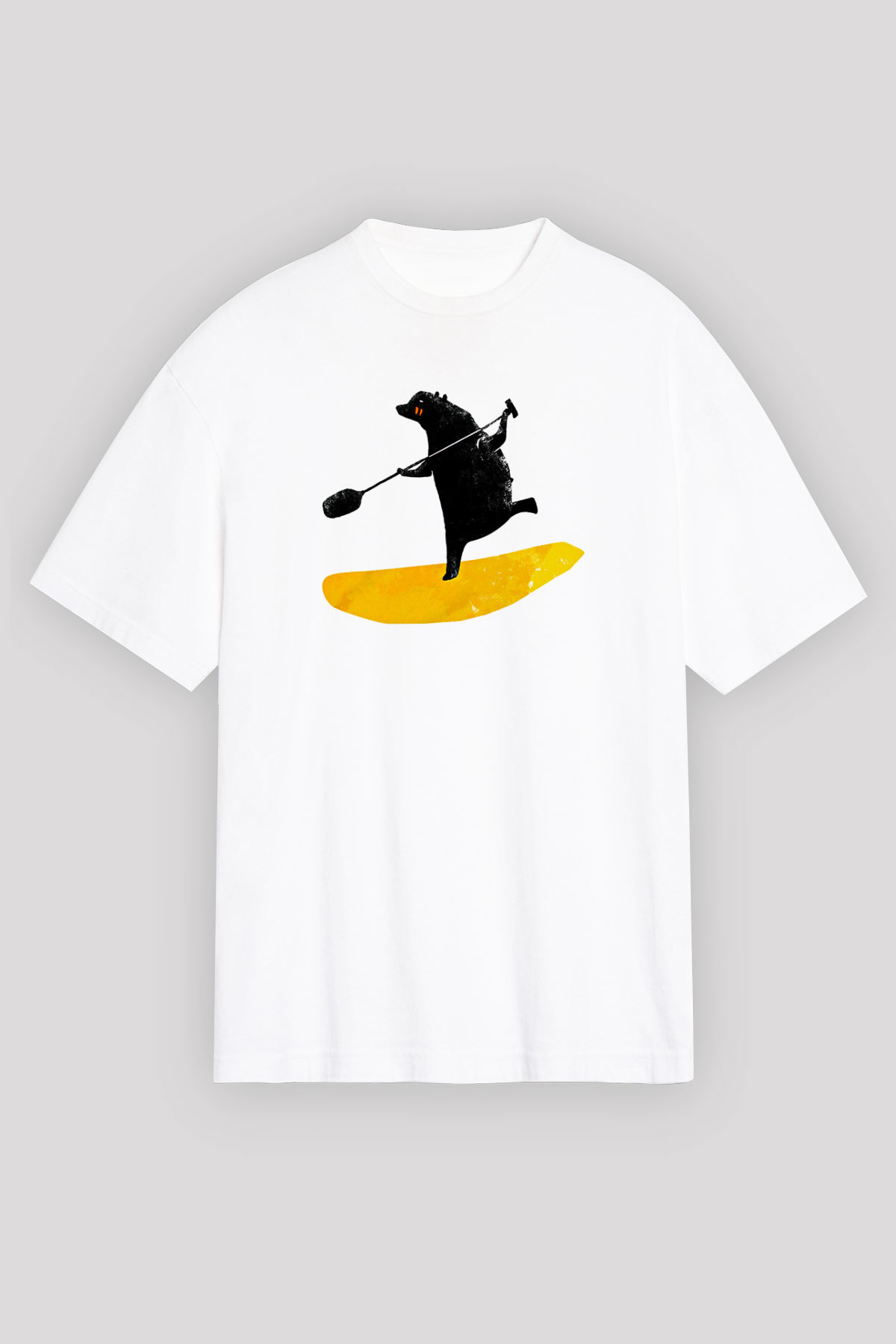Kürek Baskılı Unisex Beyaz Oversize Tişört - Tshirt