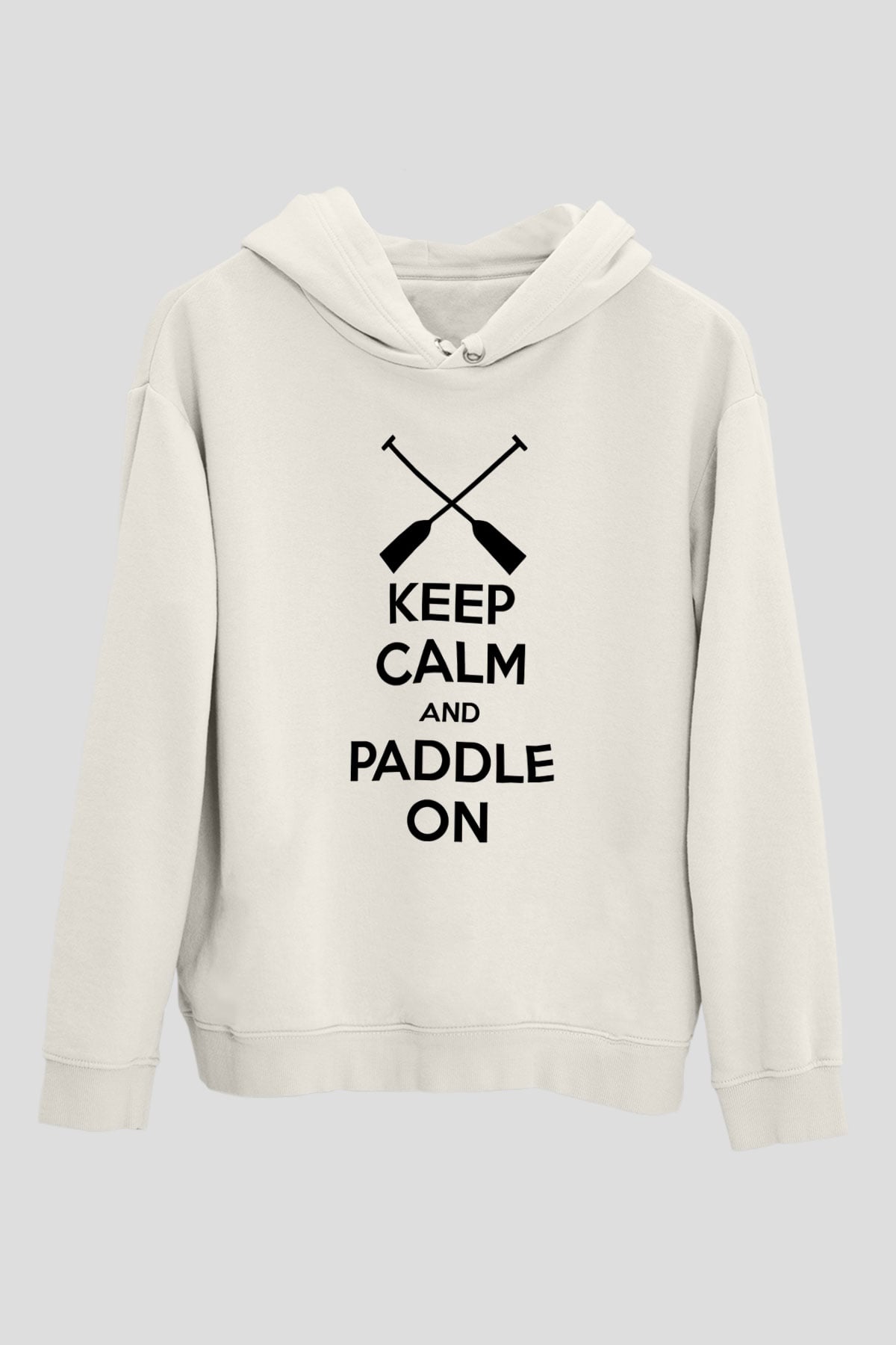 Kürek Baskılı Unisex Ekru Hoodie