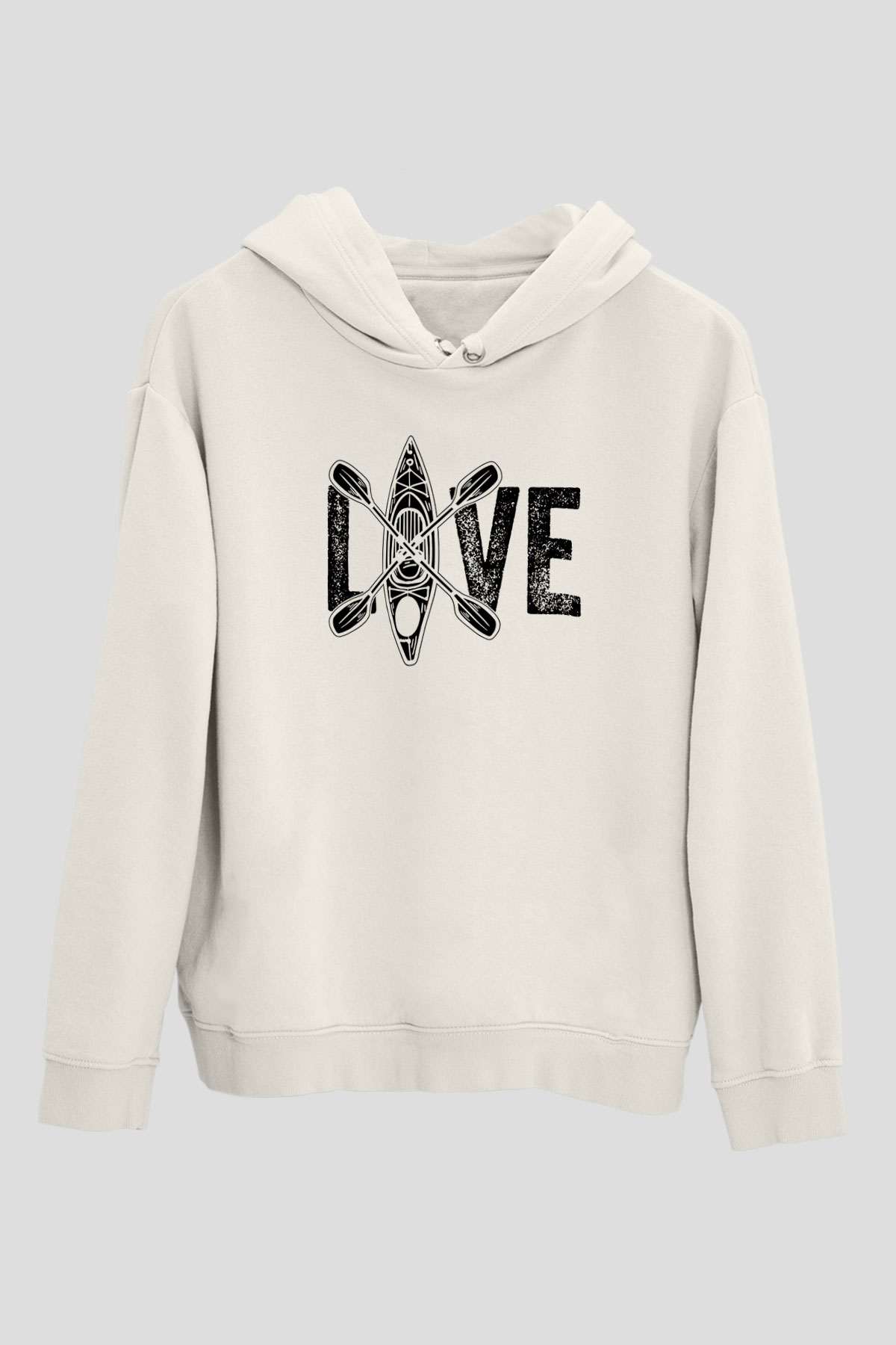 Kürek Baskılı Unisex Ekru Hoodie