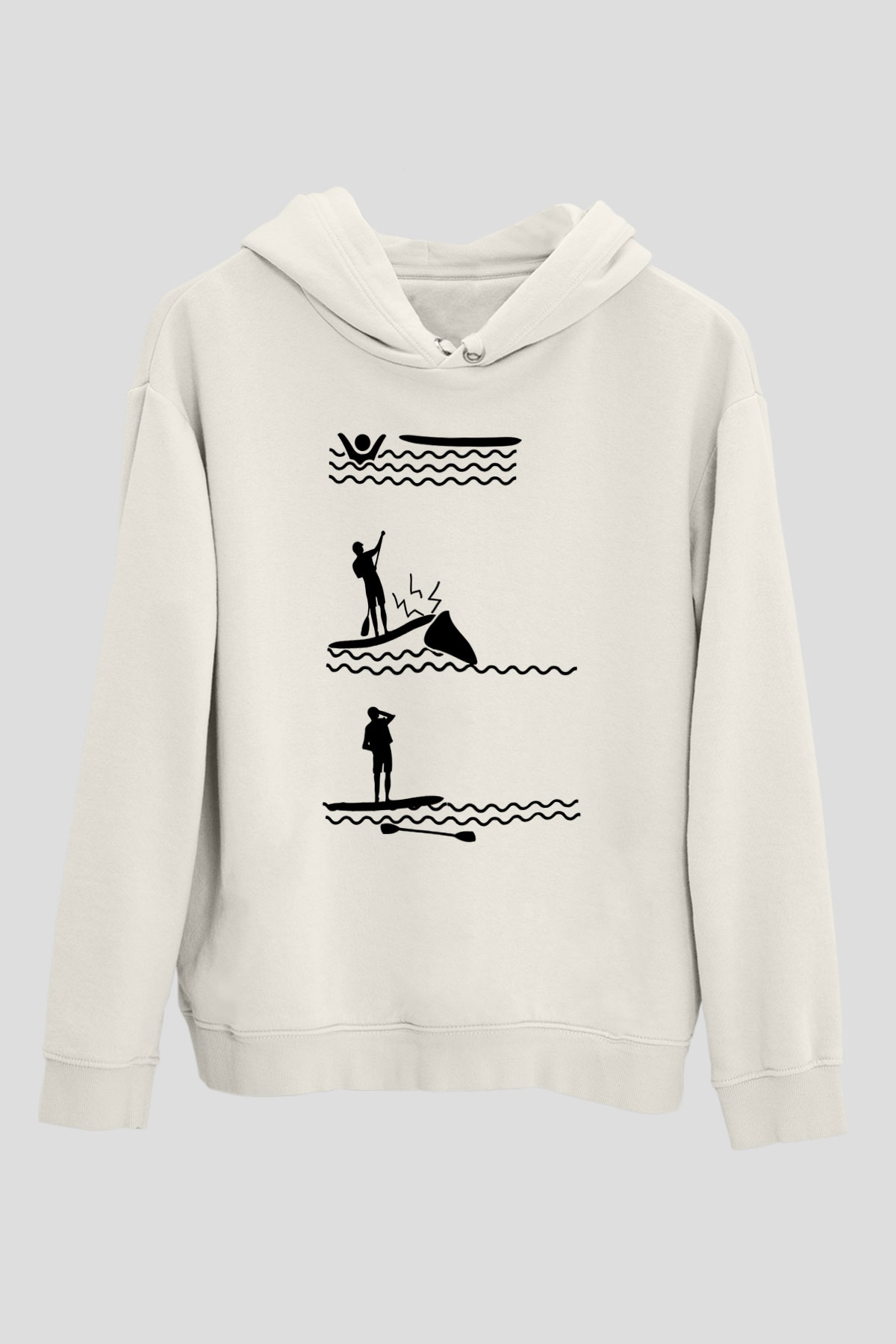 Kürek Baskılı Unisex Ekru Hoodie