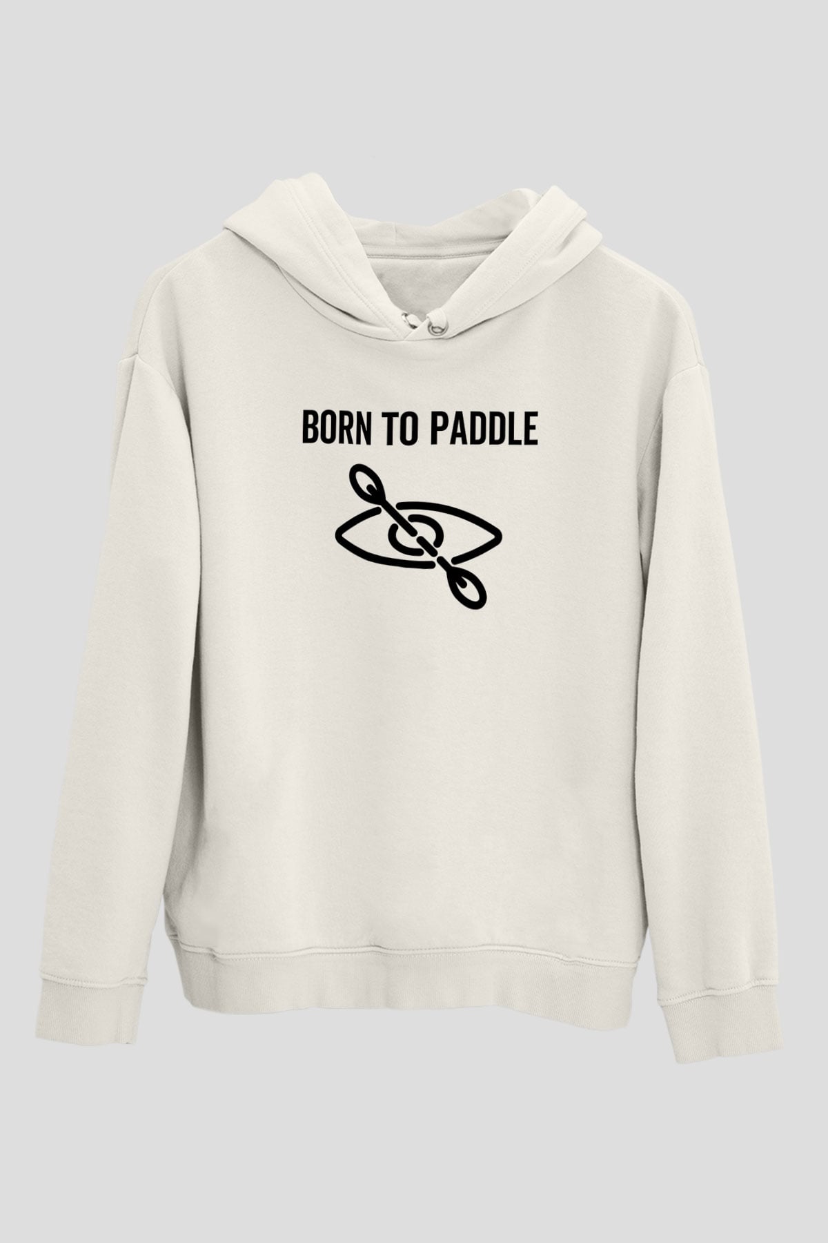 Kürek Baskılı Unisex Ekru Hoodie