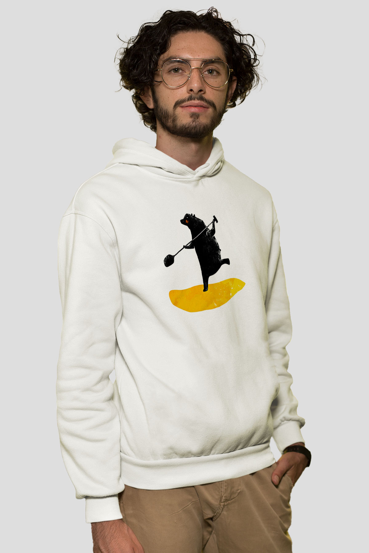 Kürek Baskılı Unisex Ekru Hoodie