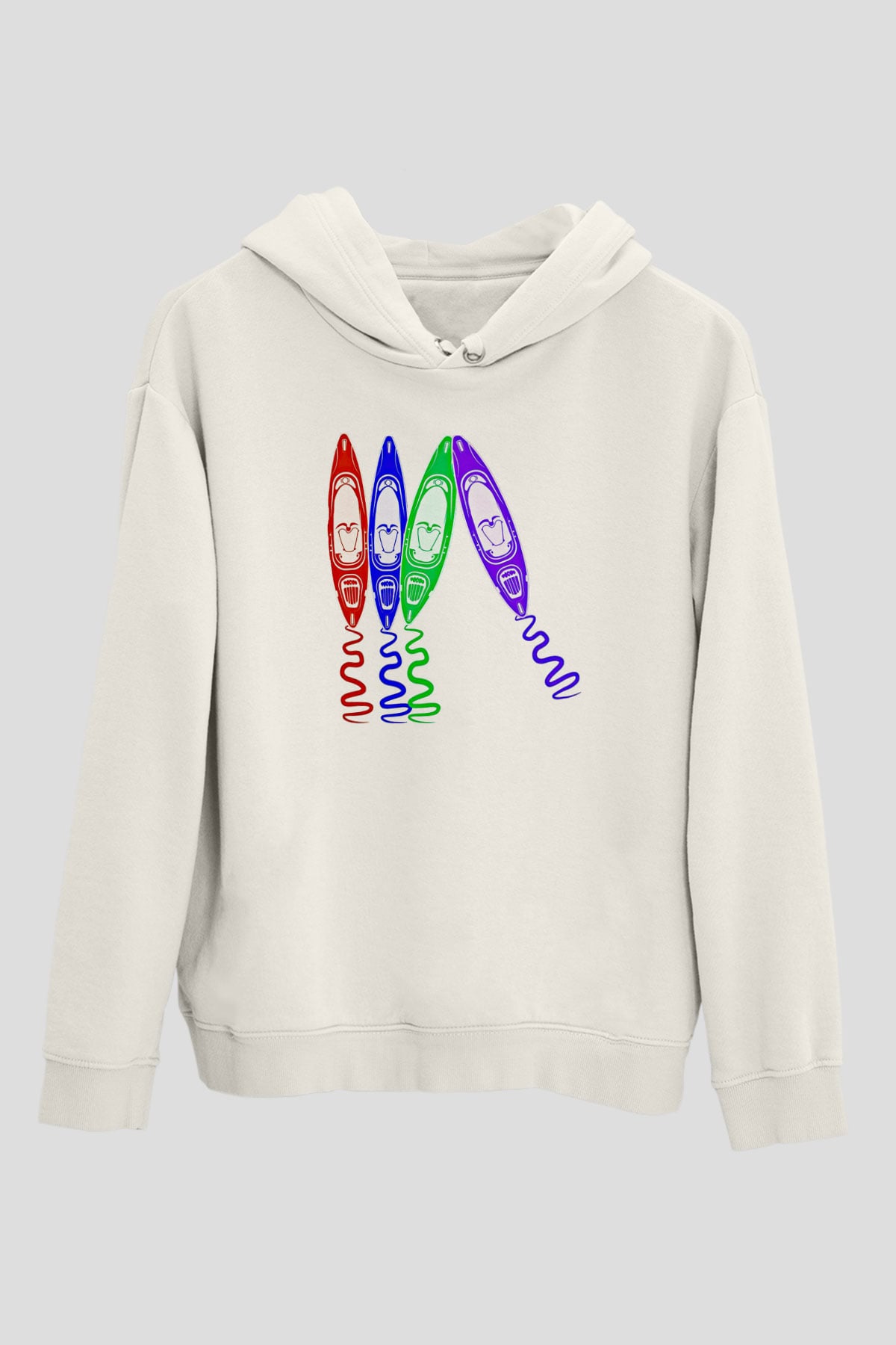 Kürek Baskılı Unisex Ekru Hoodie