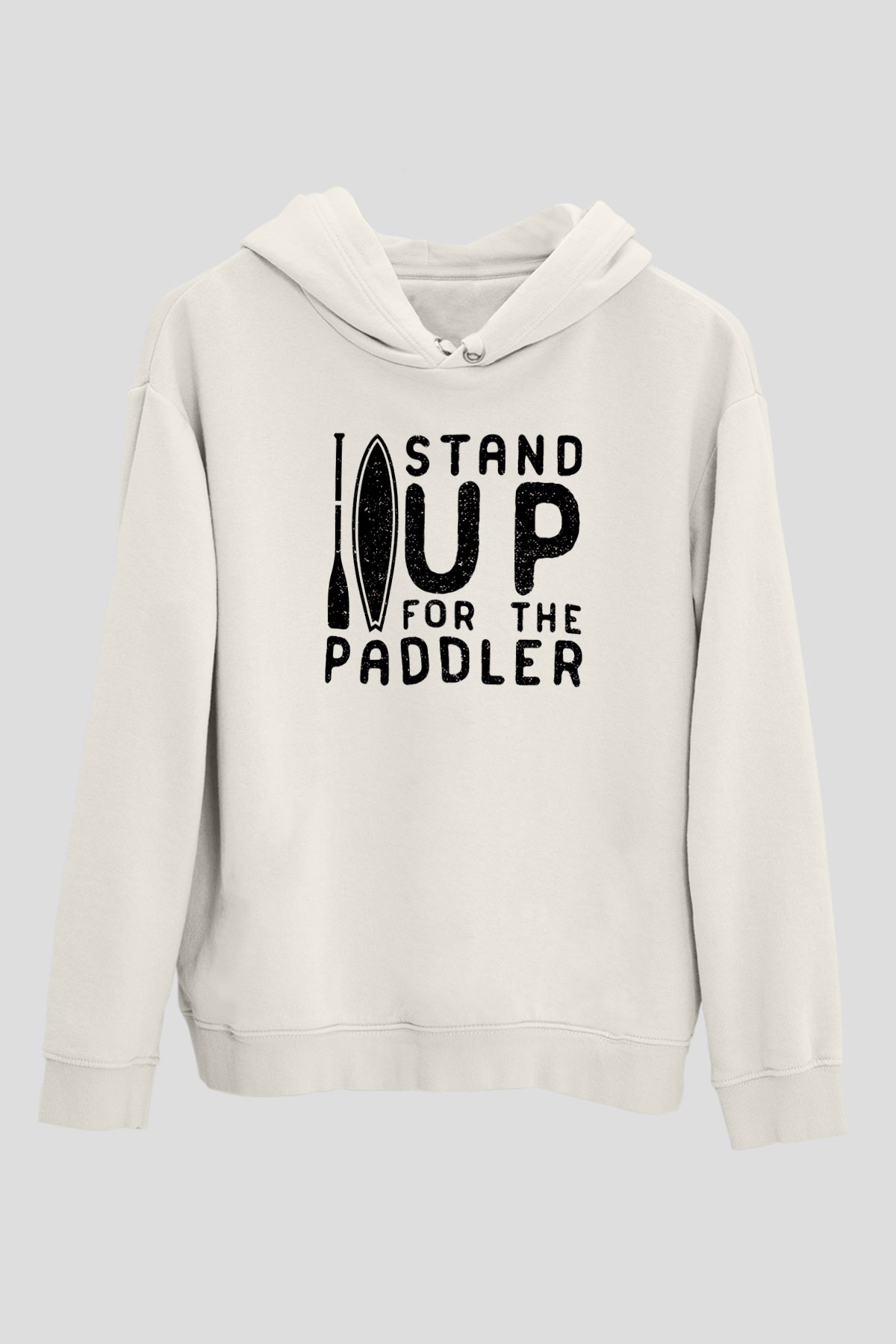 Kürek Baskılı Unisex Ekru Hoodie