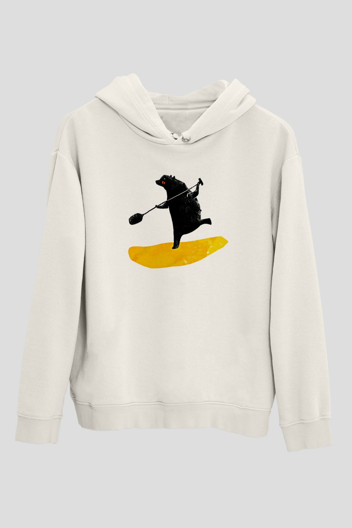 Kürek Baskılı Unisex Ekru Hoodie