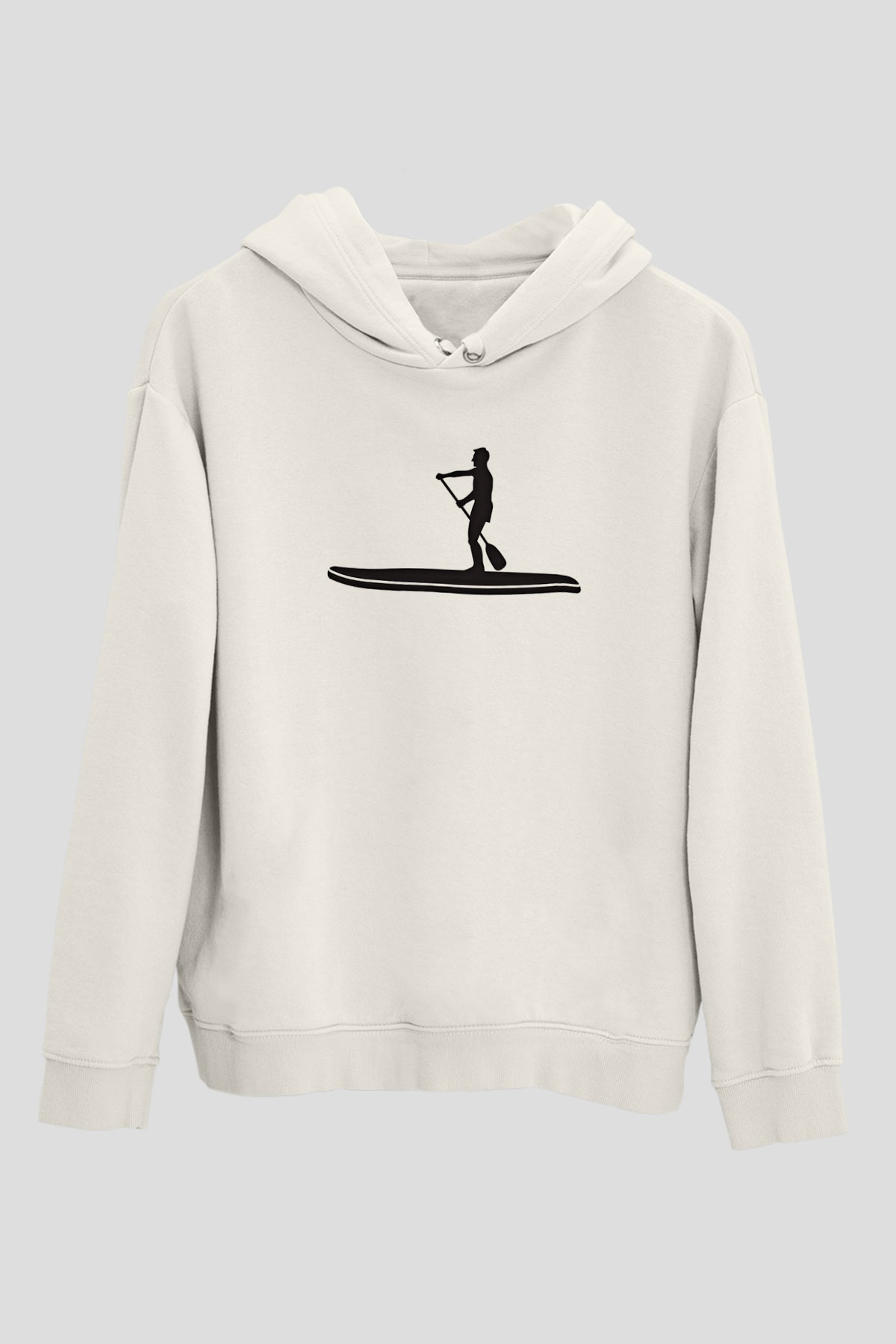 Kürek Baskılı Unisex Ekru Hoodie