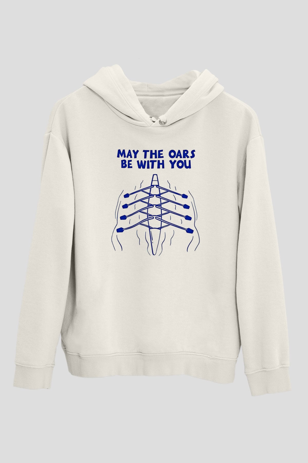 Kürek Baskılı Unisex Ekru Hoodie