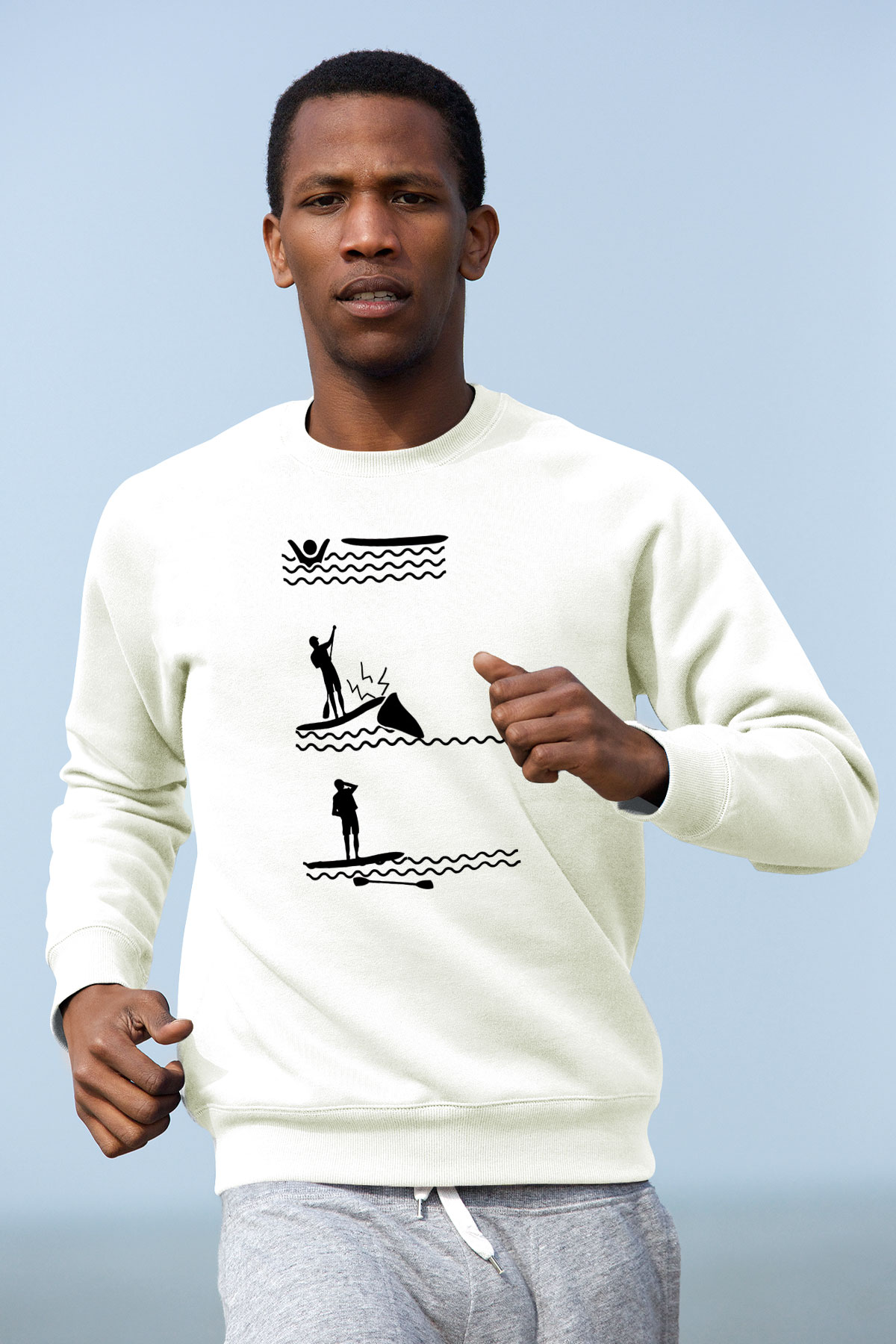 Kürek Baskılı Unisex Ekru Sweatshirt