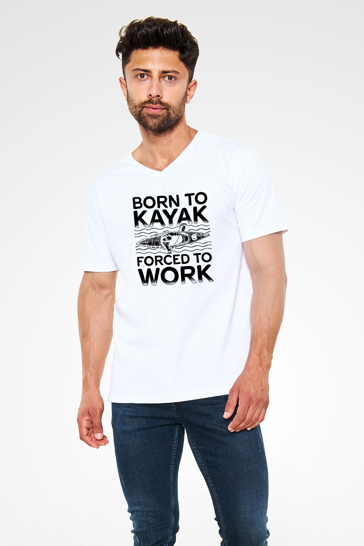 Kürek Baskılı Unisex V Yaka Tişört - Tshirt