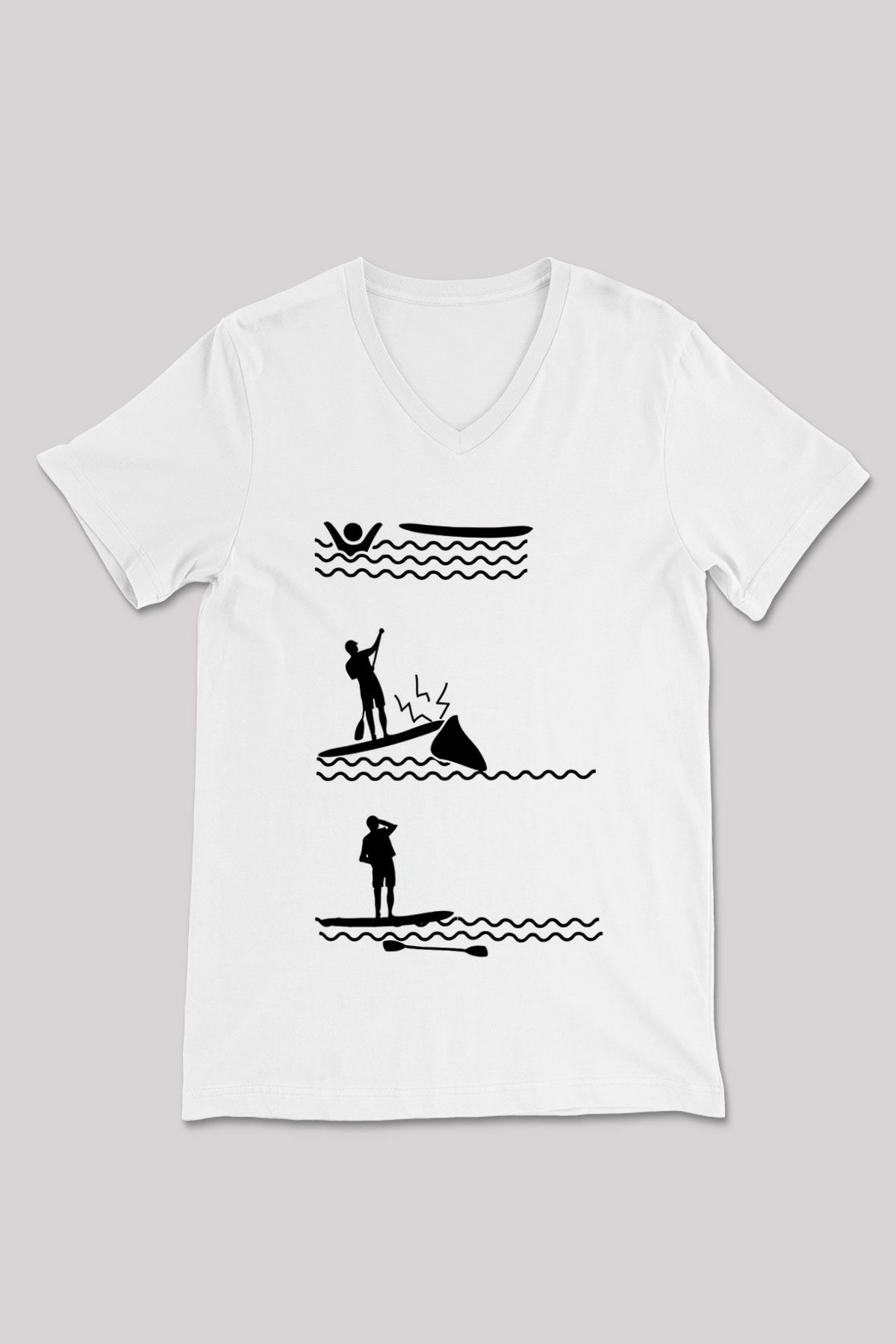 Kürek Baskılı Unisex V Yaka Tişört - Tshirt