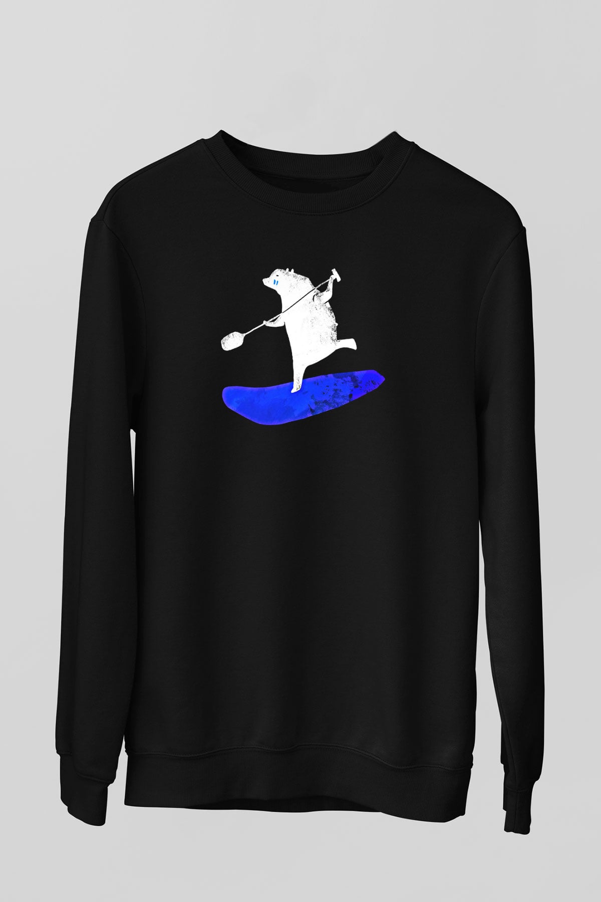 Kürek - Paddle Boarding Baskılı Unisex Siyah Sweatshirt