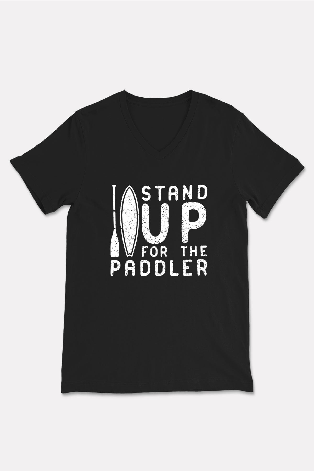 Kürek - Paddle Boarding Baskılı Unisex Siyah V Yaka Tişört