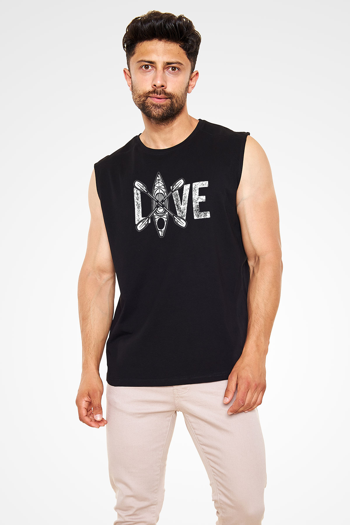 Kürek - Paddle Boarding Baskılı Unisex Siyah Kolsuz Tişört