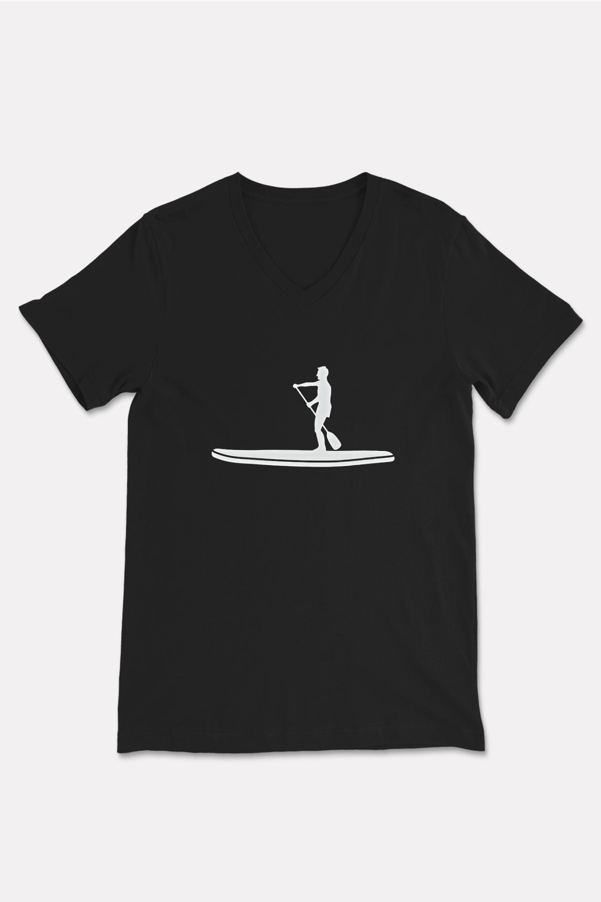 Kürek - Paddle Boarding Baskılı Unisex Siyah V Yaka Tişört