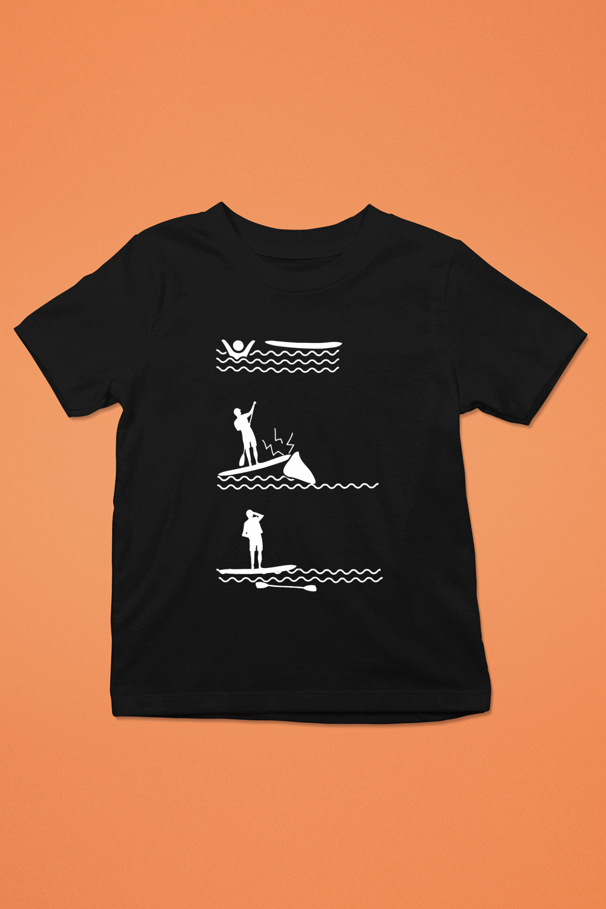 Kürek - Paddle Boarding Baskılı Unisex Siyah Çocuk Tİşörtü - Tshirt