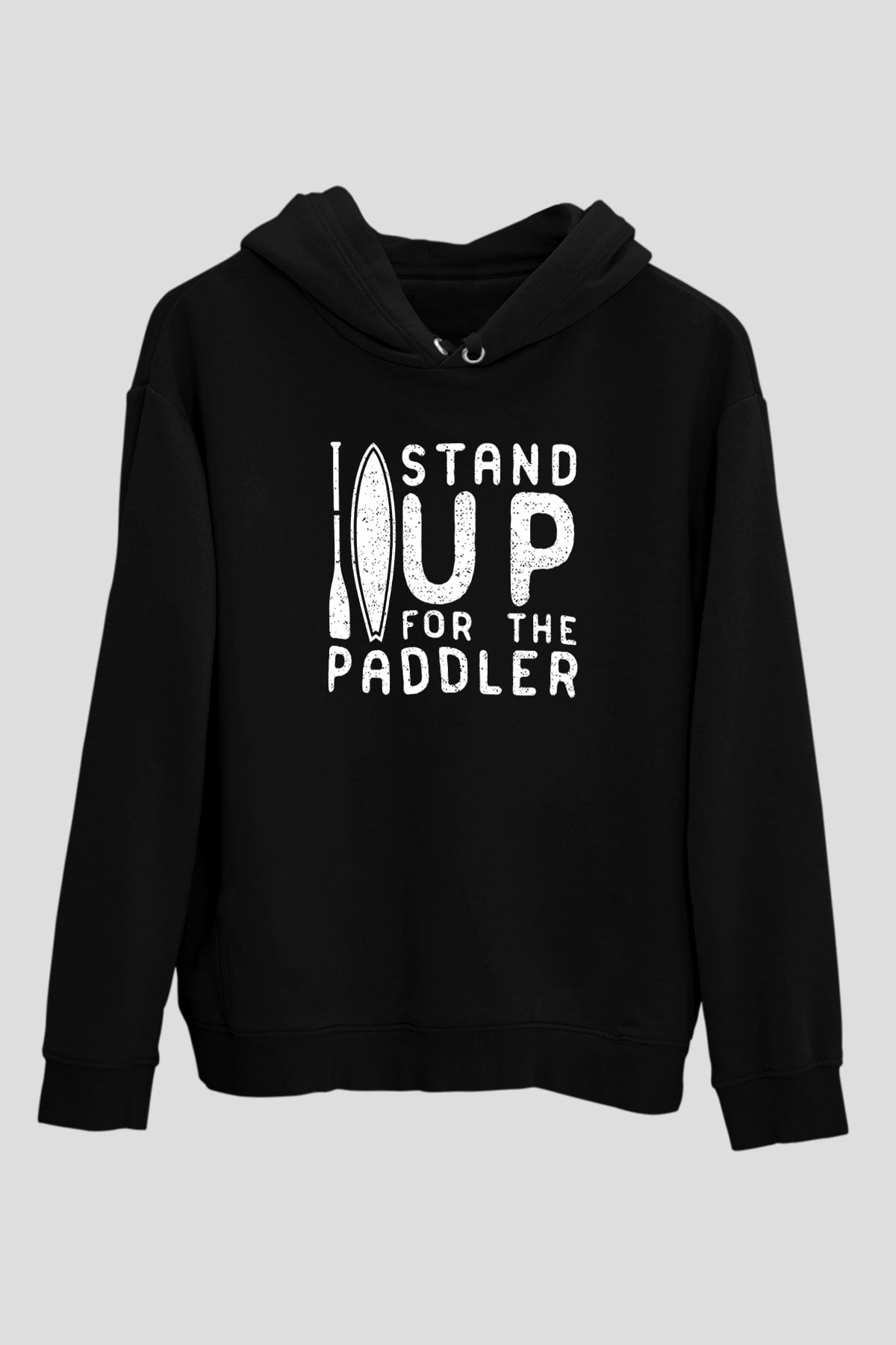 Kürek - Paddle Boarding Baskılı Unisex Siyah Kapüşonlu Sweatshirt