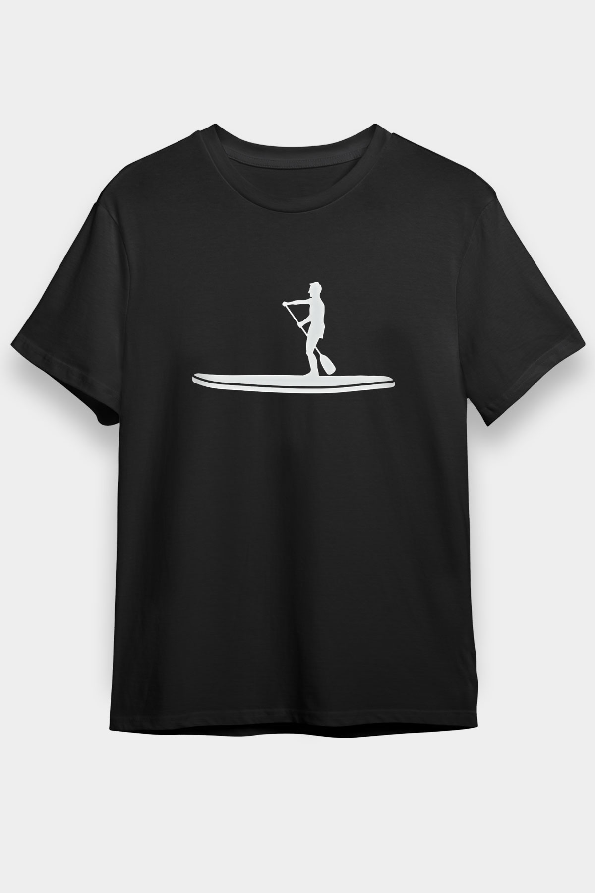 Kürek - Paddle Boarding Baskılı Unisex Siyah Tişört - Tshirt