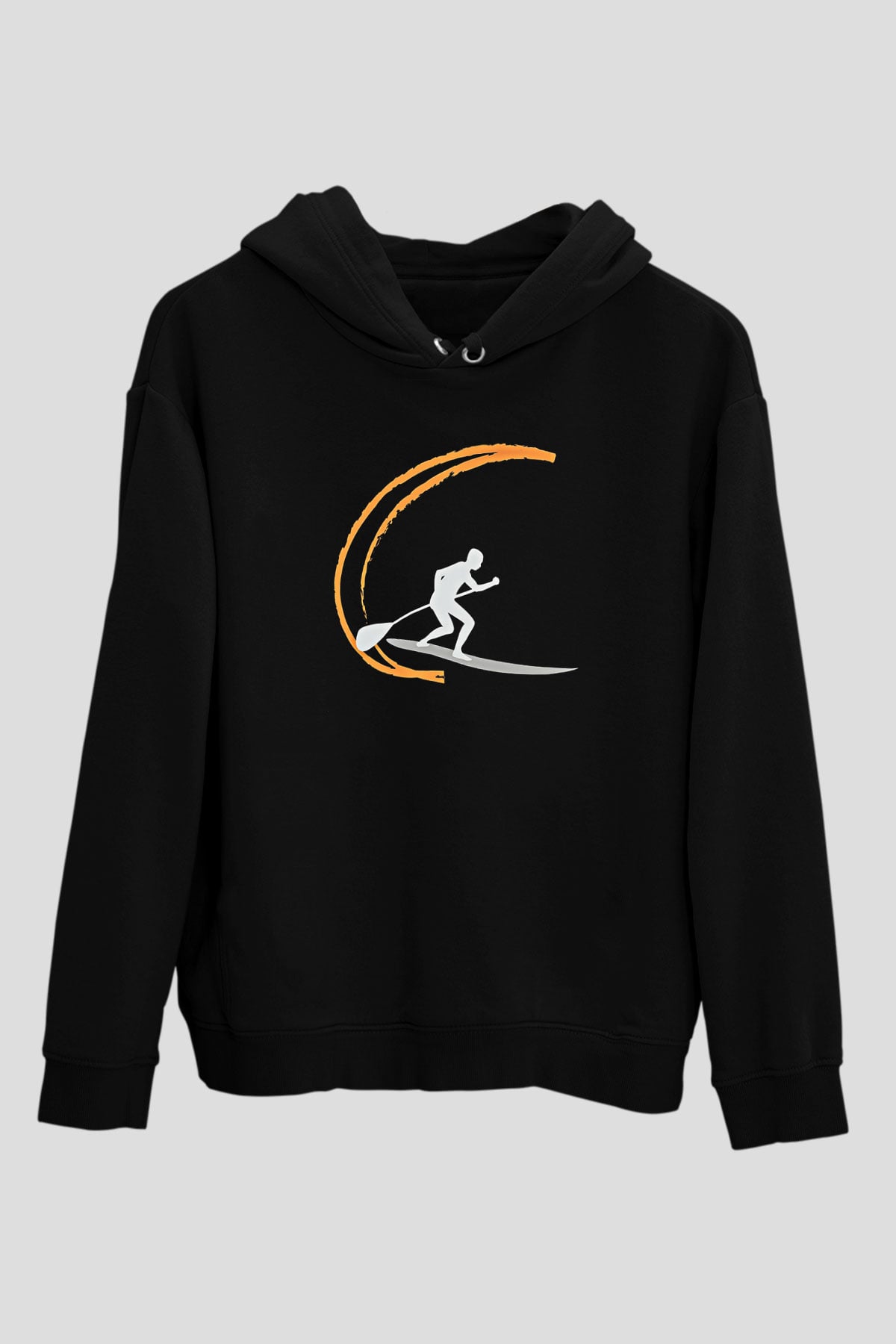 Kürek - Paddle Boarding Baskılı Unisex Siyah Kapüşonlu Sweatshirt