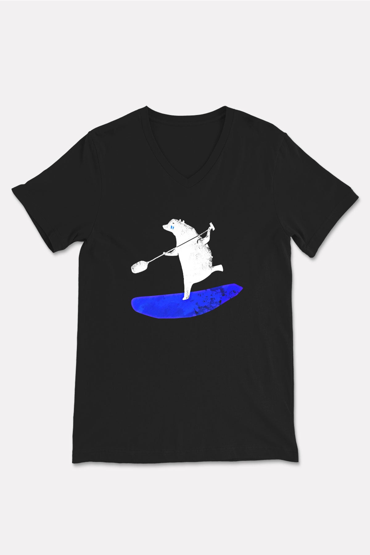 Kürek - Paddle Boarding Baskılı Unisex Siyah V Yaka Tişört