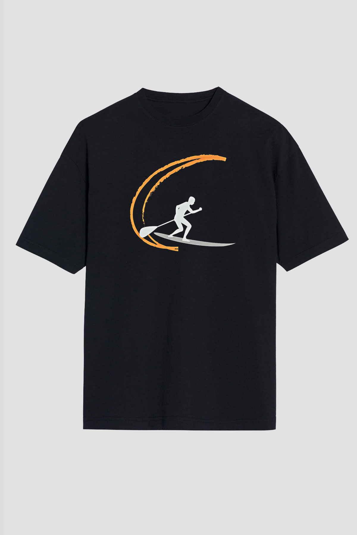 Kürek - Paddle Boarding Baskılı Unisex Siyah Oversize Tişört