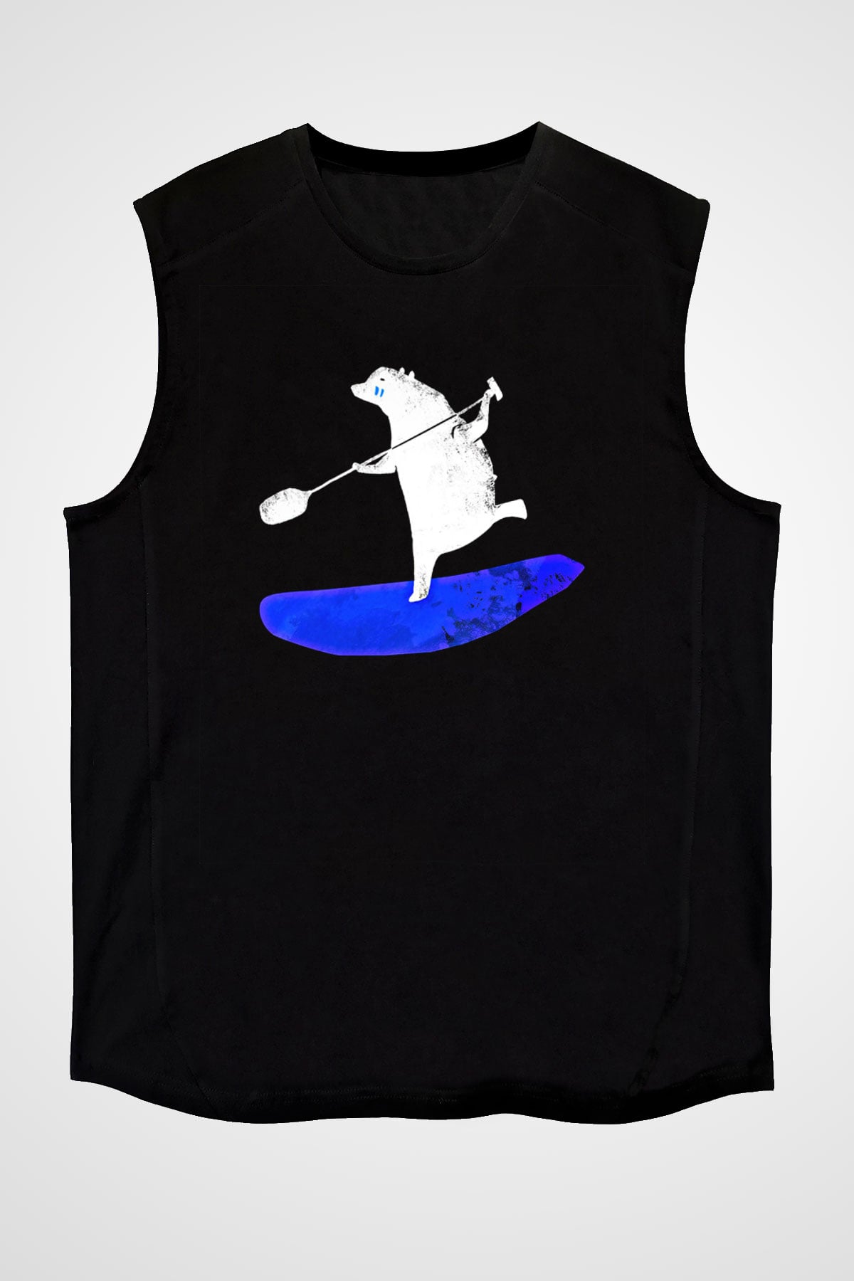 Kürek - Paddle Boarding Baskılı Unisex Siyah Kolsuz Tişört