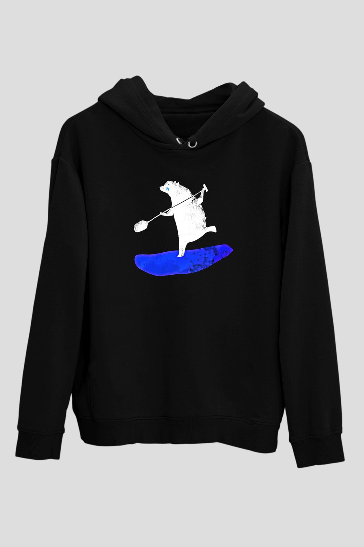 Kürek - Paddle Boarding Baskılı Unisex Siyah Kapüşonlu Sweatshirt